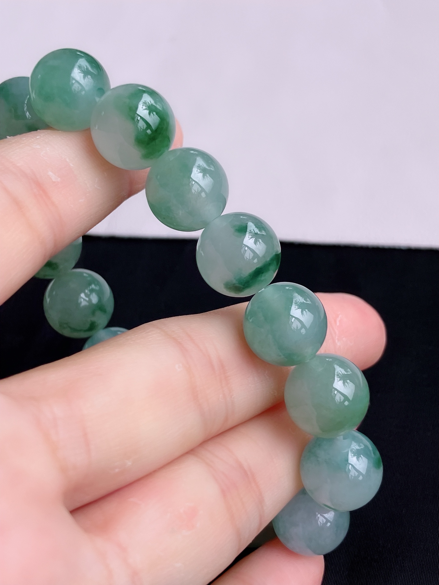 ️，冰飘花手串，晶莹剔透，花色清爽，尺寸12.5，自然光实拍