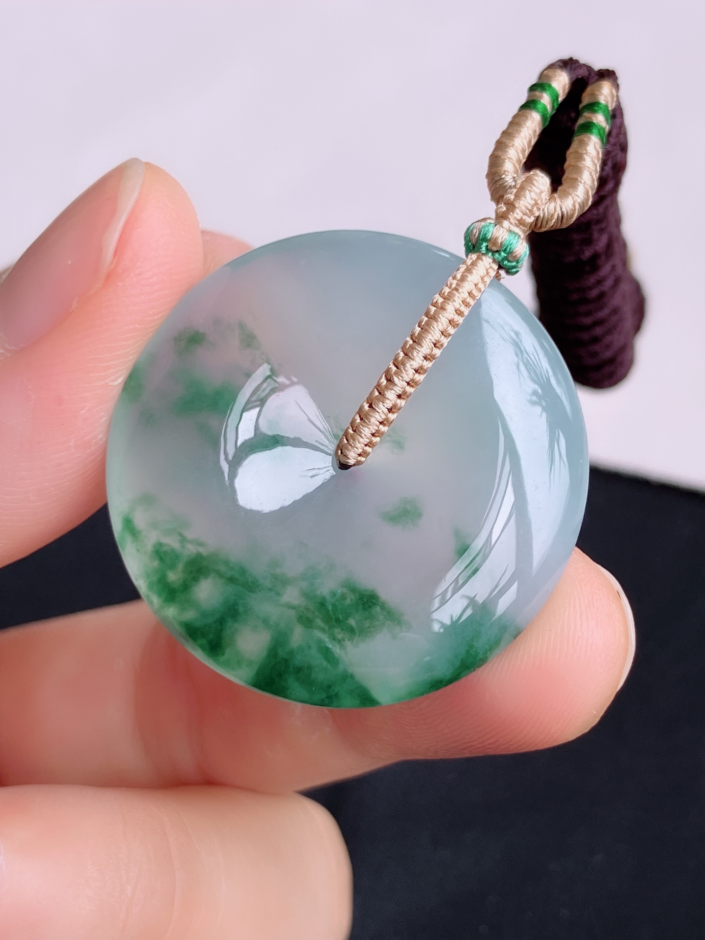 ️冰飘花大平安扣，晶莹剔透，花色清爽，尺寸31.3/6.5/自然光实拍