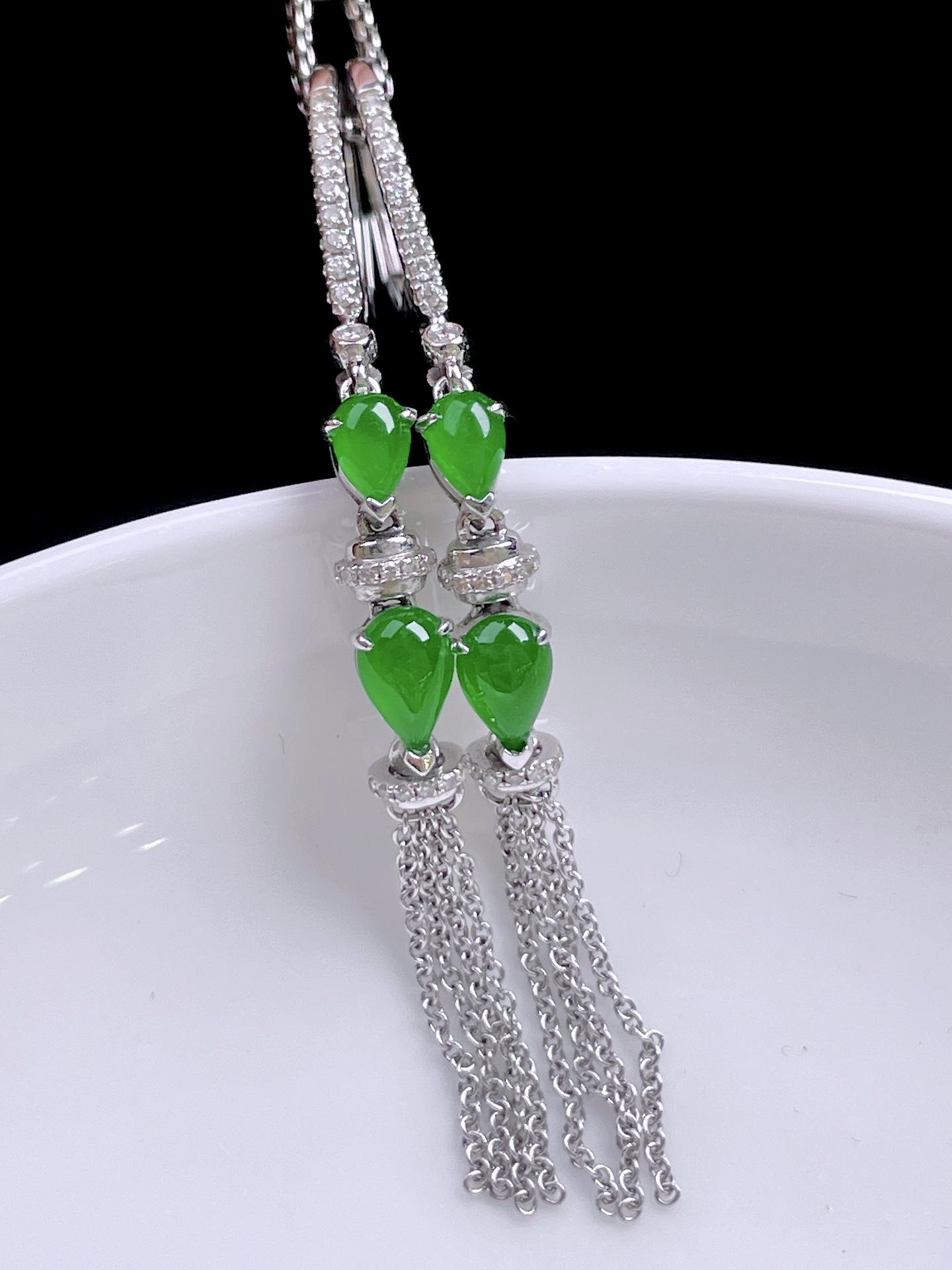 ️ 满绿耳坠，色泽浓郁，种老水润，18k金镶嵌：58.3，裸石：6.6/4