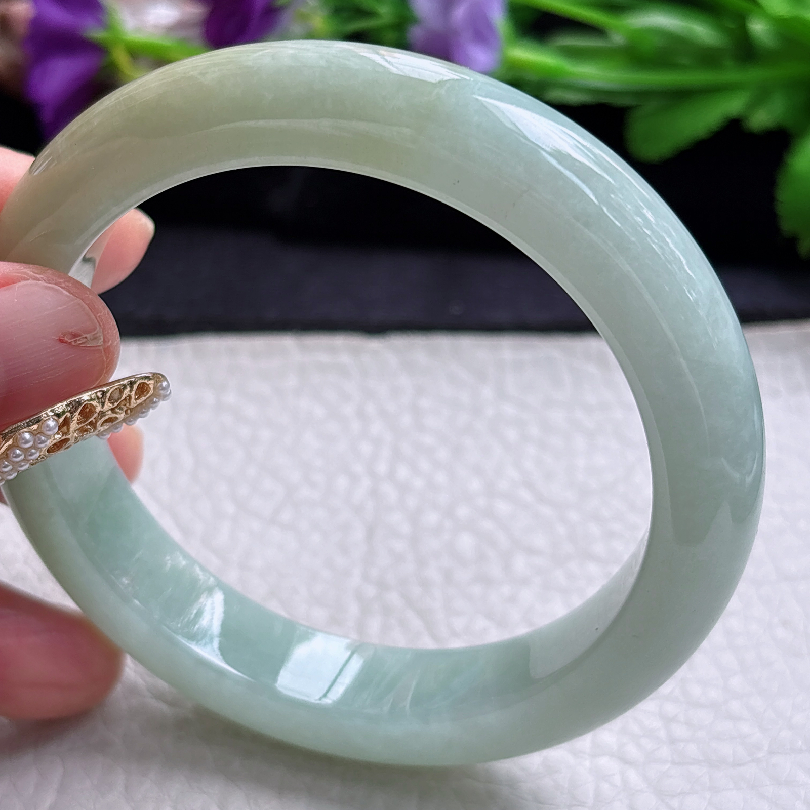 ss大圈口61.5*12.8*9.3招财镯 缅甸翡翠a货手镯双彩正圈玉镯子