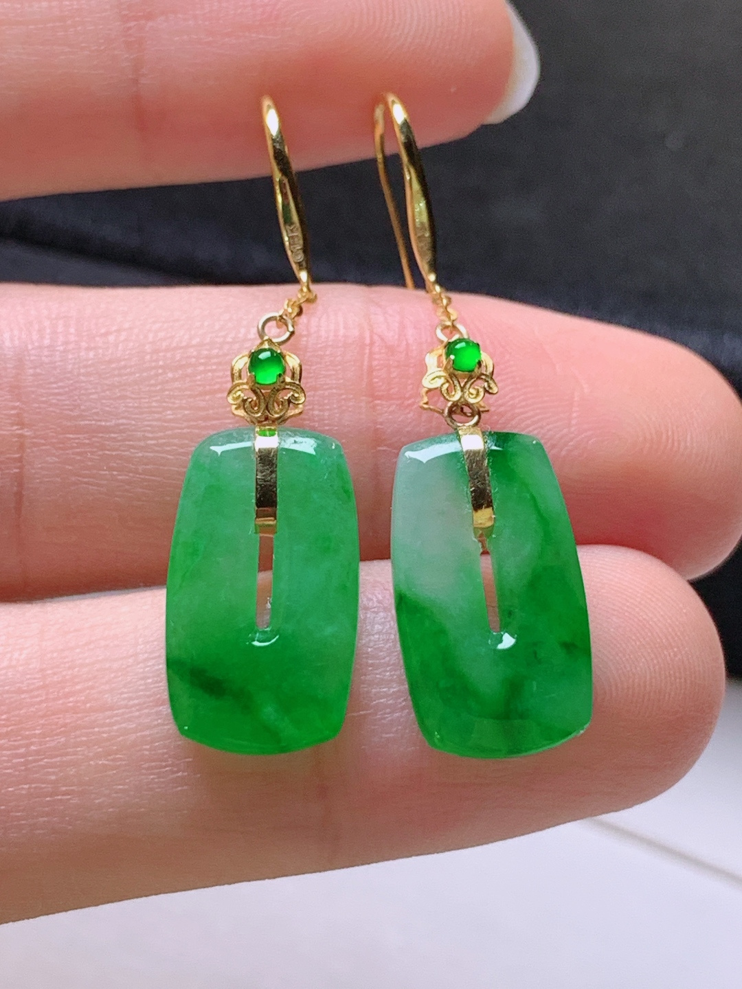 ️ 冰阳绿福贝耳坠，无裂色阳，裸石16.4/9.2/2.5