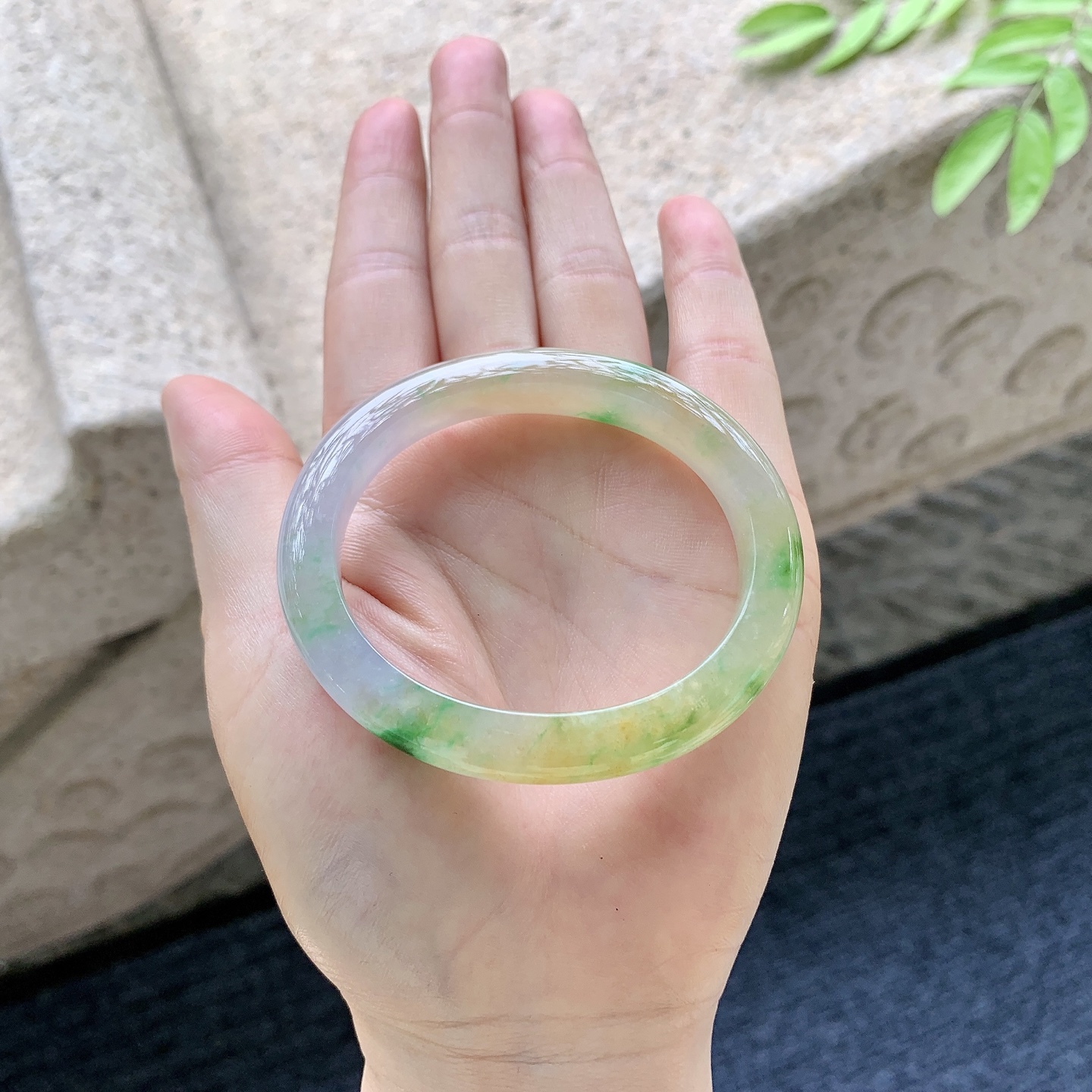贵妃53 54，圈口53.4/45.5/8.4/8，编码G7071183，糯冰三彩，水润，种老，细腻