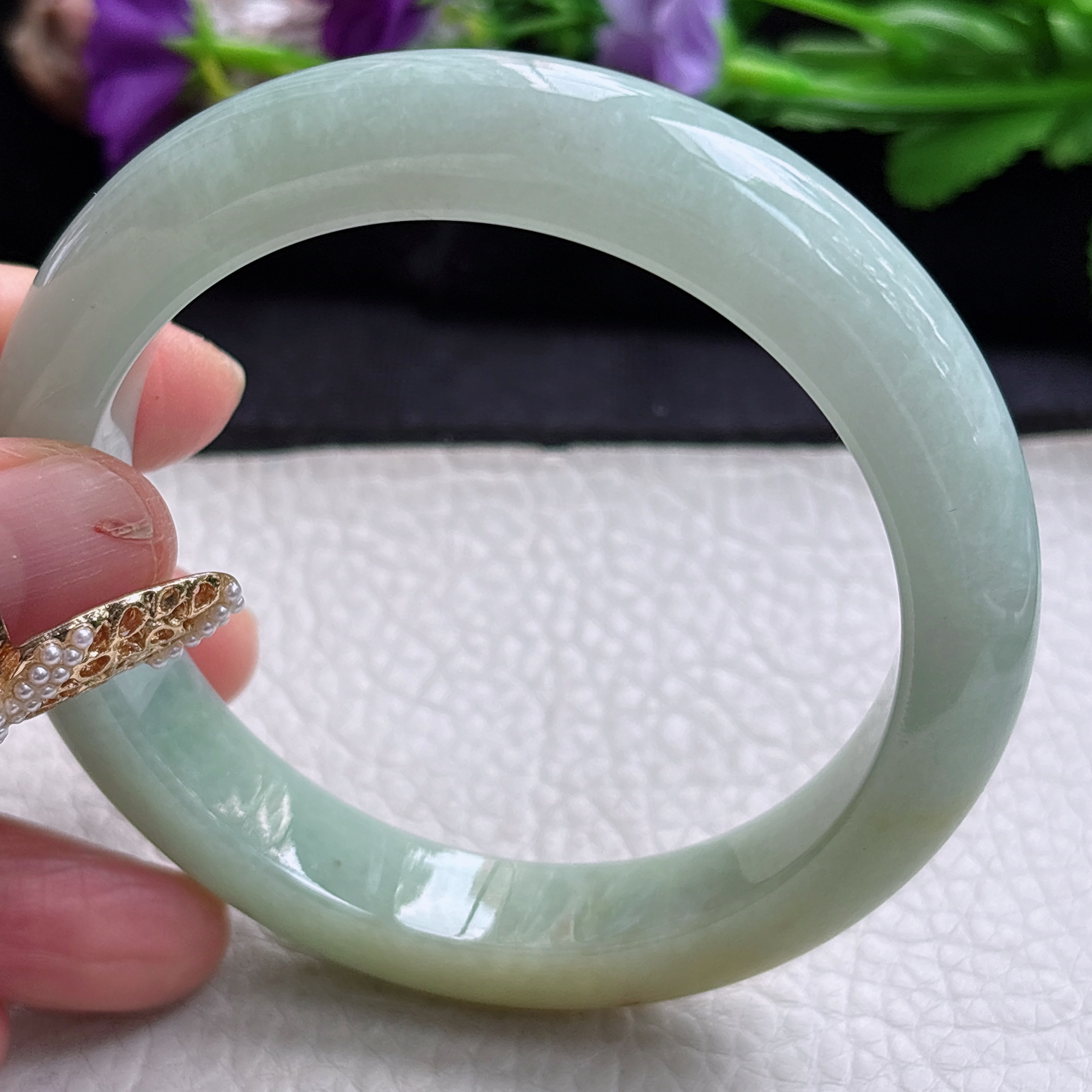ss大圈口61.5*12.8*9.3招财镯 缅甸翡翠a货手镯双彩正圈玉镯子