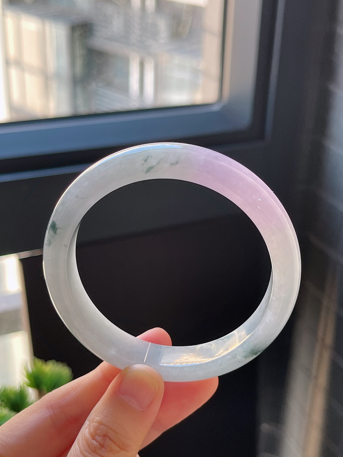 正圈57.6圈口，翡翠冰糯种春带彩手镯