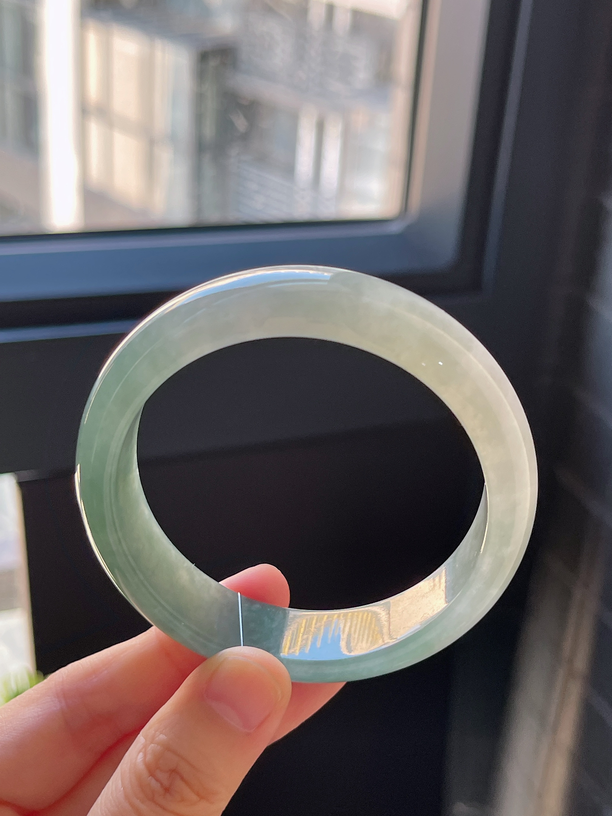 正圈55.6圈口，翡翠冰糯种灰绿色手镯