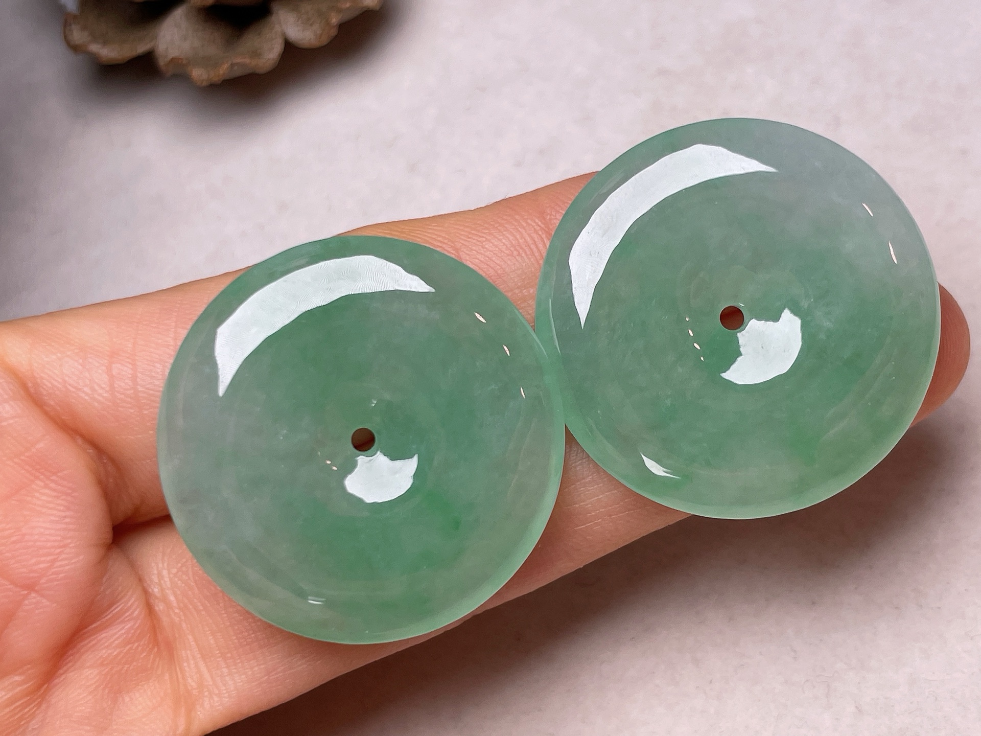 ️ 【平安扣】，冰糯种满底色无裂一手货源裸石尺寸30.8/5.6、30.7/5.5