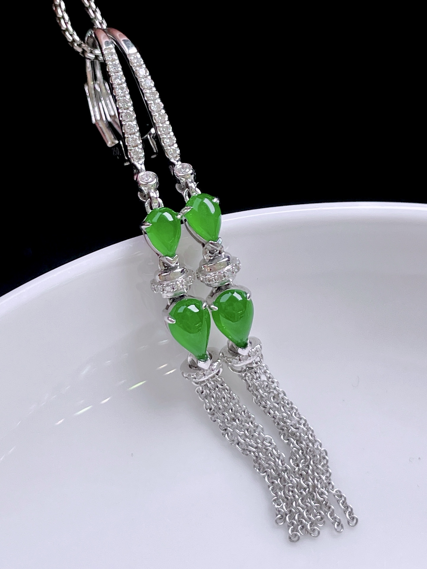 ️ 满绿耳坠，色泽浓郁，种老水润，18k金镶嵌：58.3，裸石：6.6/4