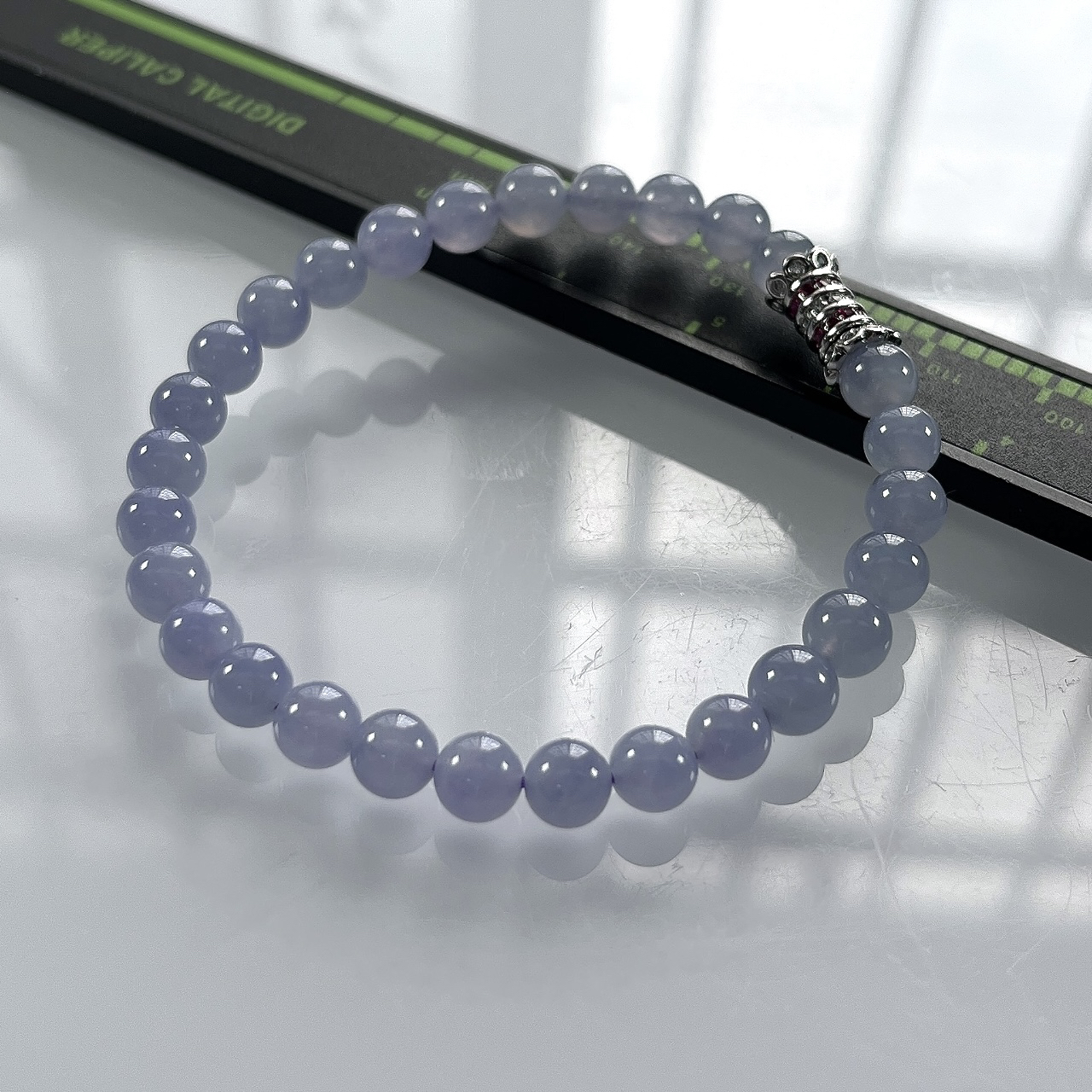 收藏级别，缅甸天然翡翠A货，卡6冰种起胶紫罗兰圆珠手串手链，尺寸：6mm/28颗，长度175mm，重量：11.74g