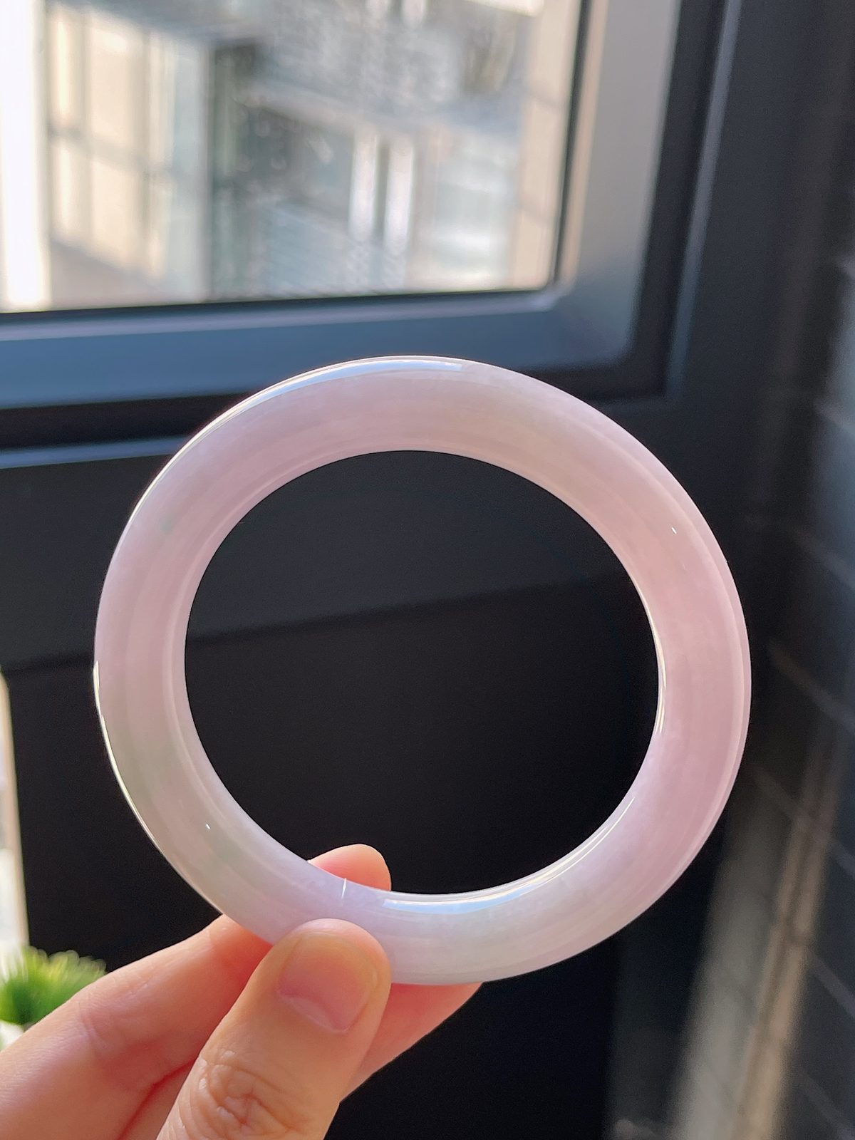 圆镯57圈口，翡翠糯化种紫色手镯