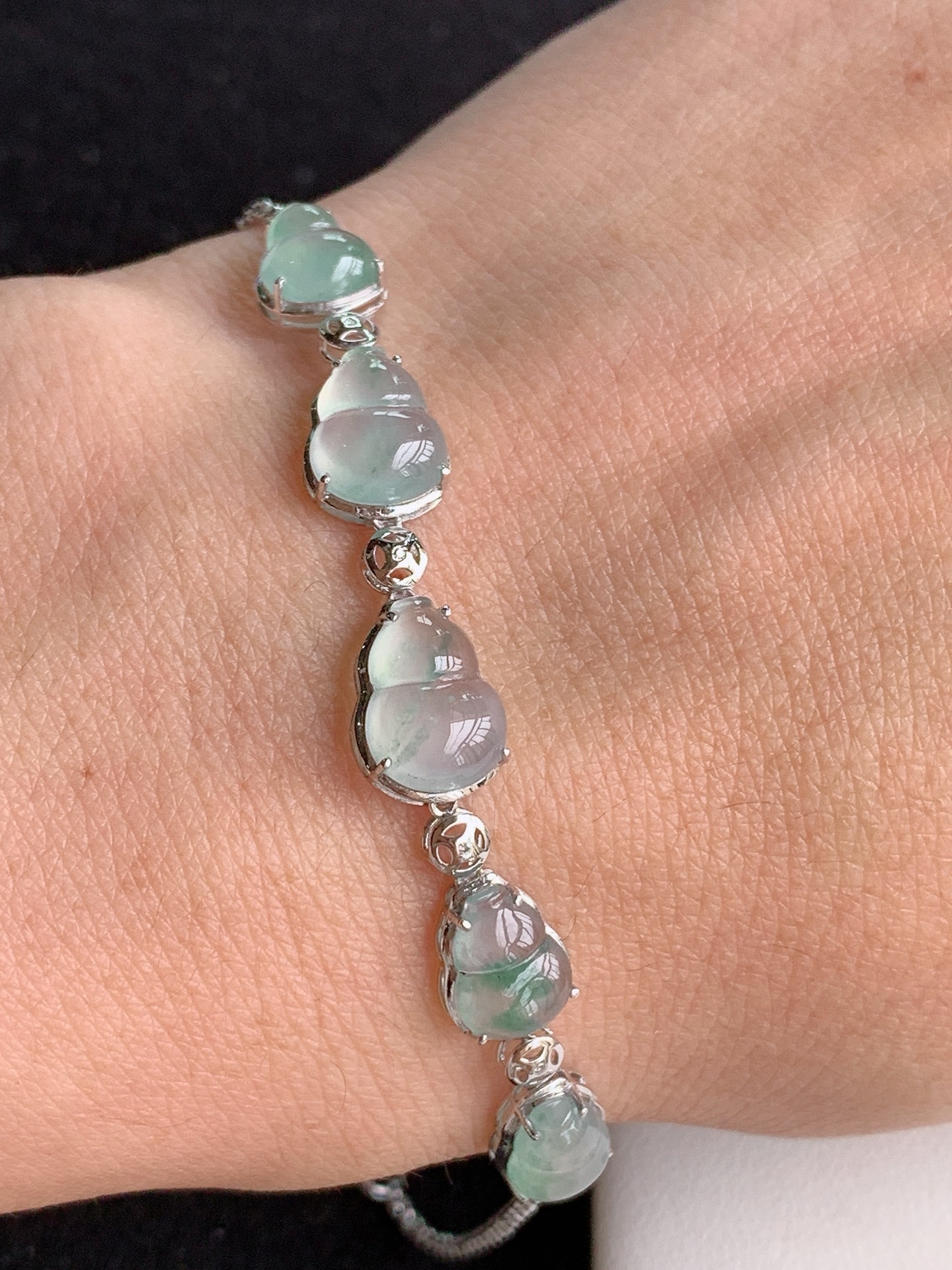 ️，18k镶嵌冰飘花葫芦手链，尺寸：7.8/4.6