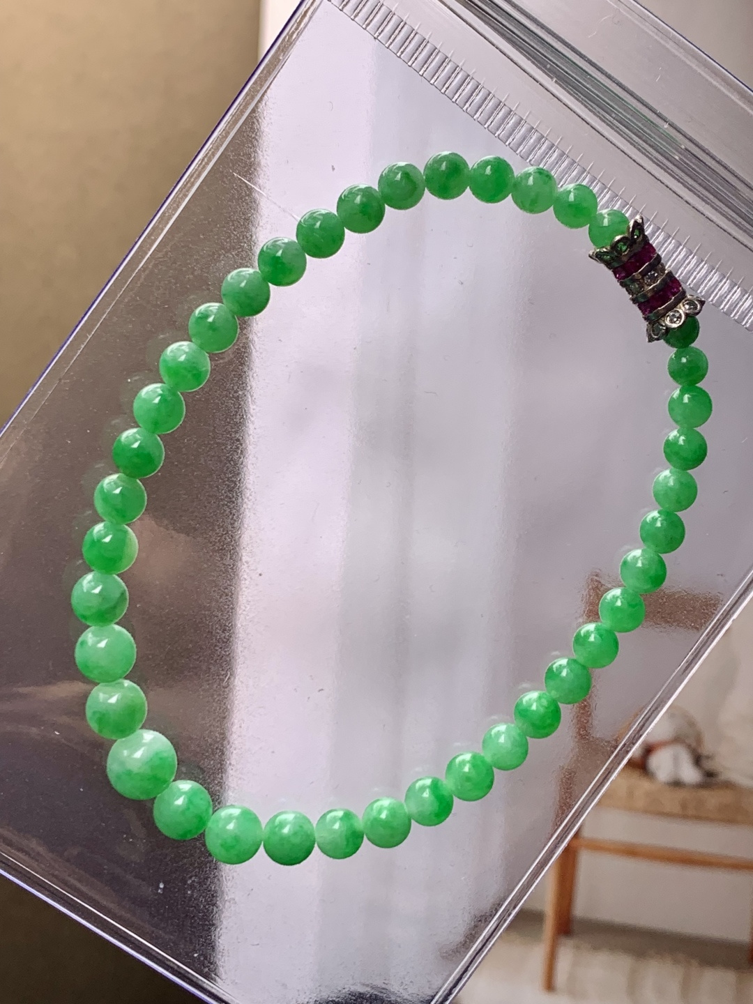 ️冰绿手链，色泽浓艳，尺寸3.7/6.5共39颗