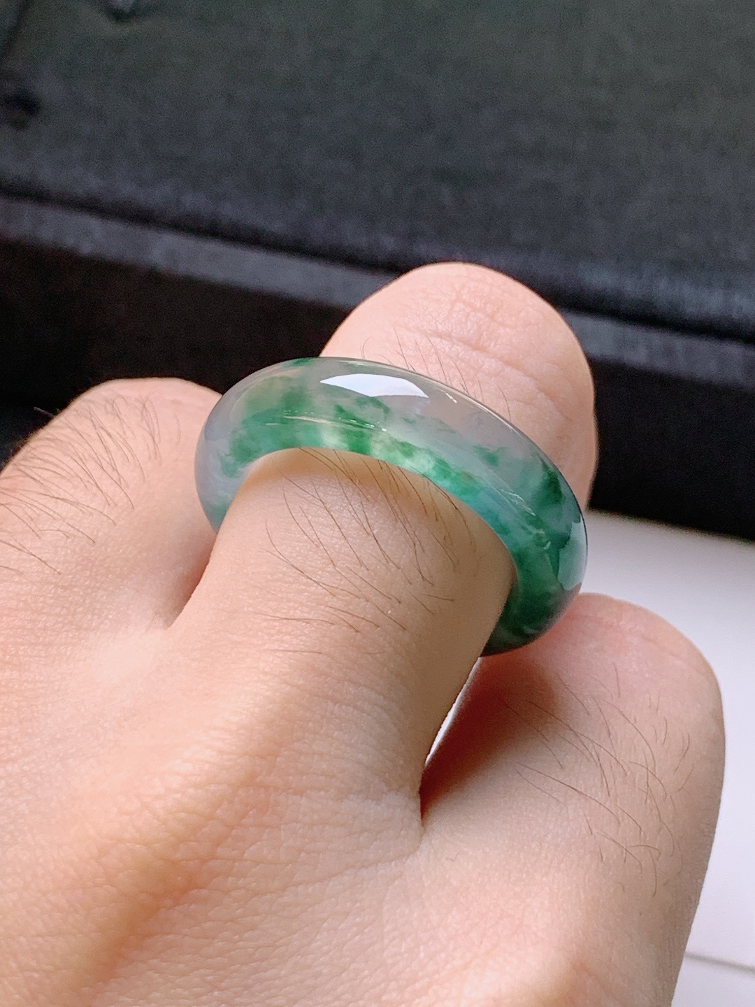 ️ 冰种飘花指环，无裂冰透水润，飘花灵动，裸石26.8/6.3/4.4，圈口17