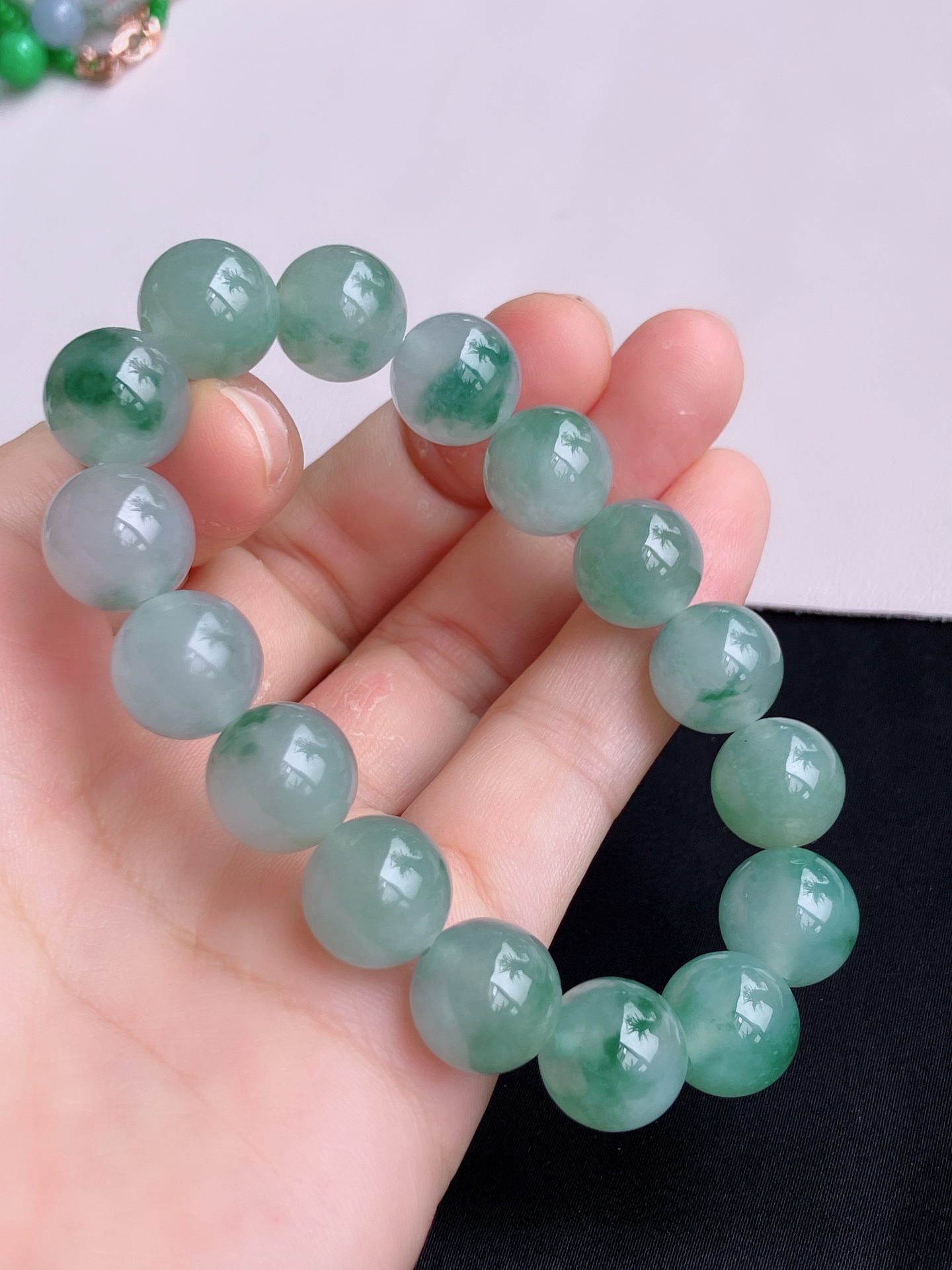 ️，冰飘花手串，晶莹剔透，花色清爽，尺寸12.5，自然光实拍