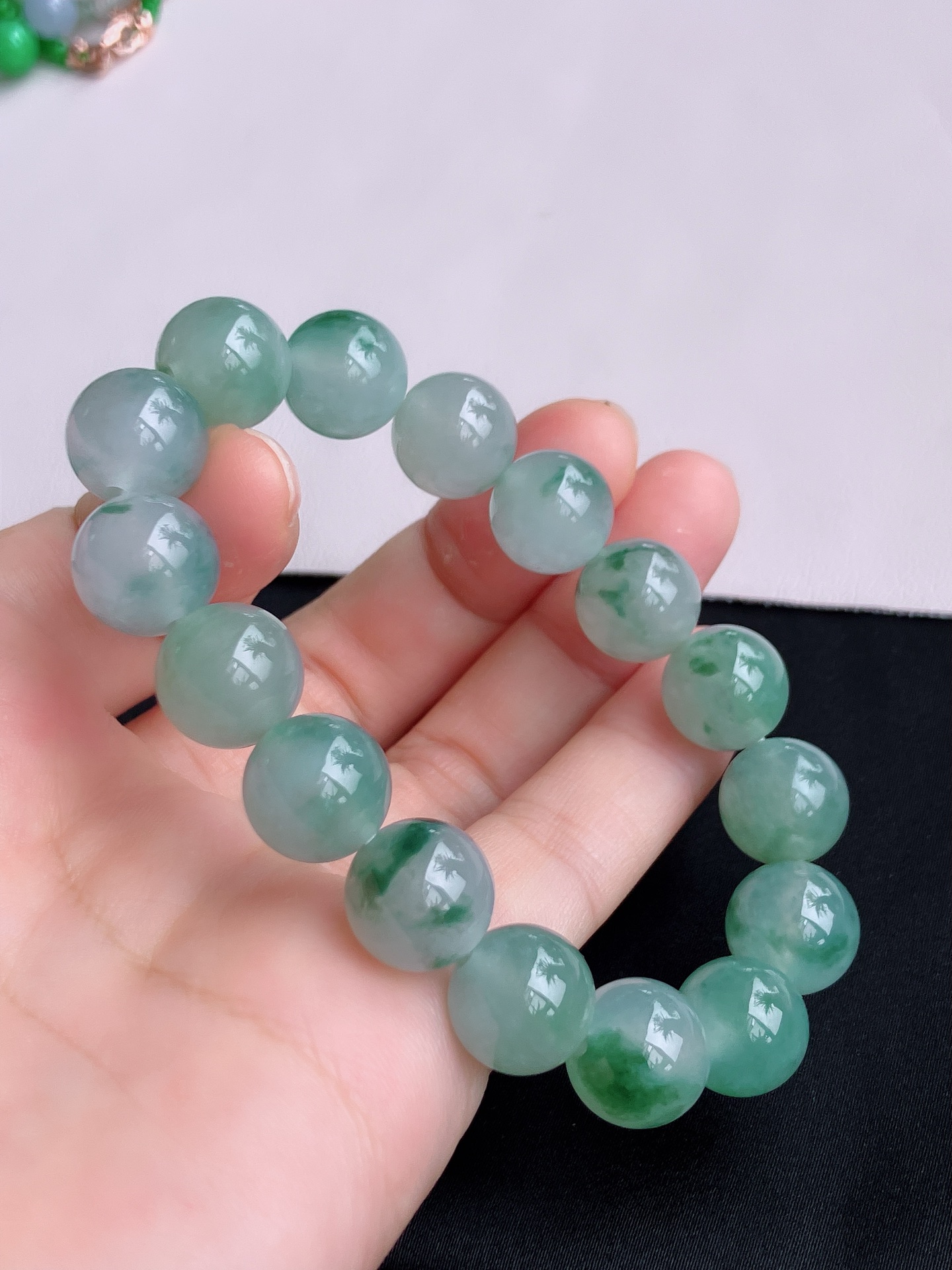 ️，冰飘花手串，晶莹剔透，花色清爽，尺寸12.5，自然光实拍