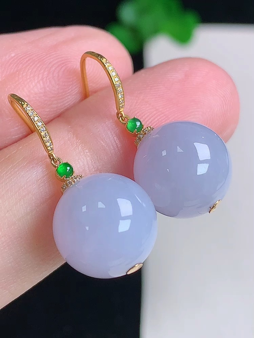 ，18k金镶淡紫耳坠，无裂，尺寸11.7mm，№;y28 24/4