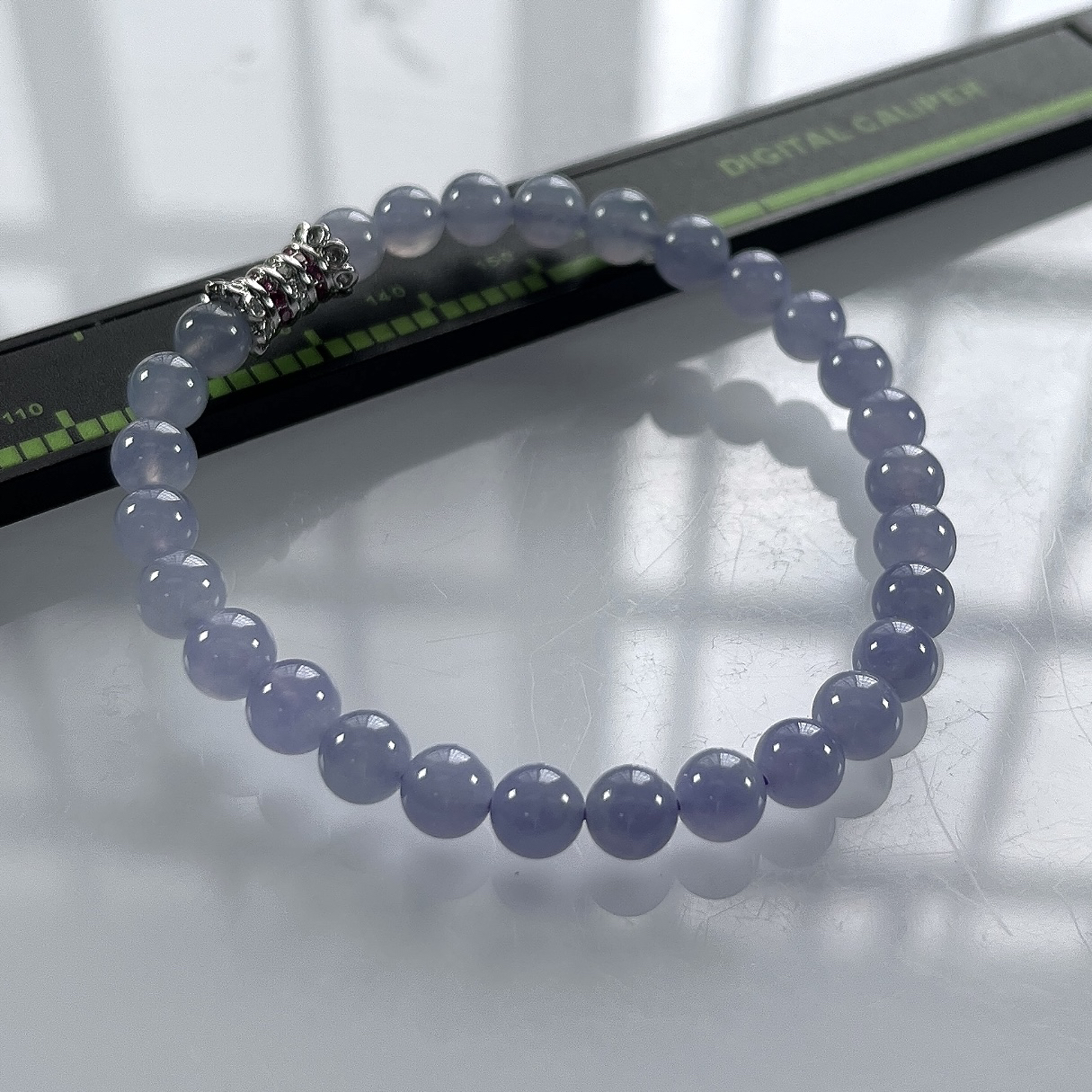 收藏级别，缅甸天然翡翠A货，卡6冰种起胶紫罗兰圆珠手串手链，尺寸：6mm/28颗，长度175mm，重量：11.74g
