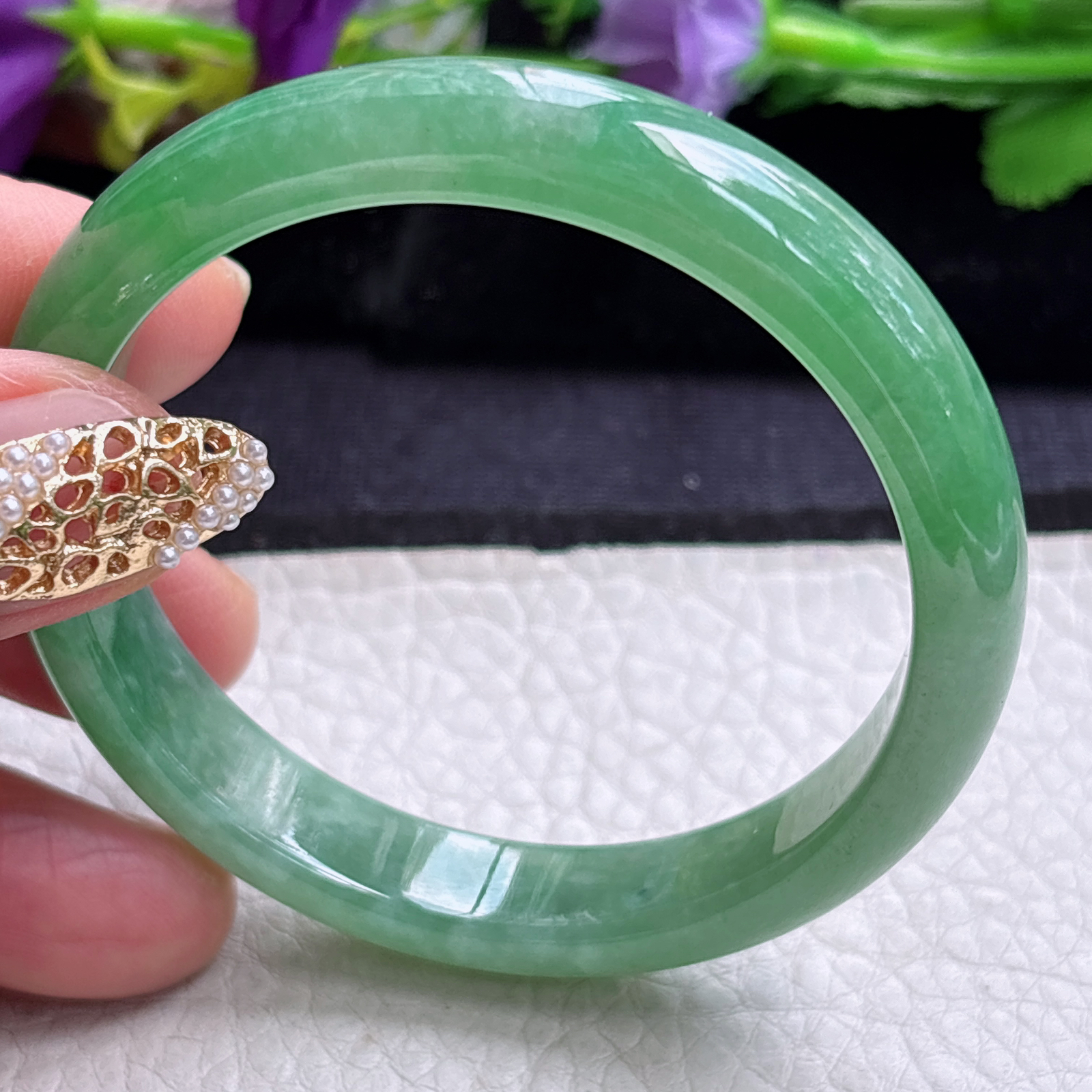 n小圈口52*10.2*6.7平安镯 缅甸翡翠a货手镯冰绿秀气正圈玉镯子