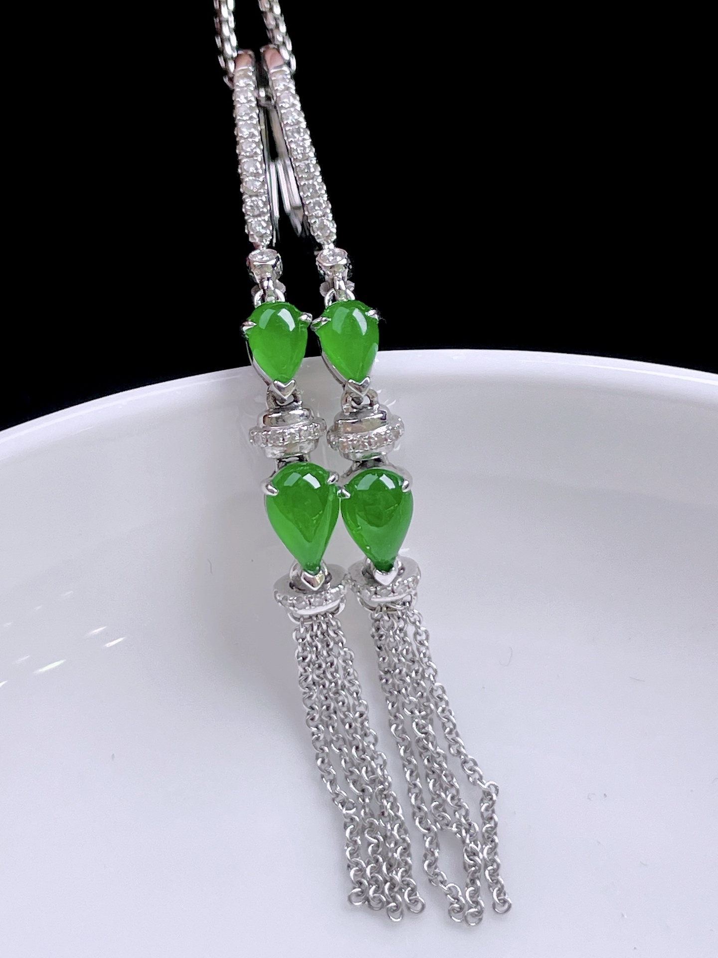 ️ 满绿耳坠，色泽浓郁，种老水润，18k金镶嵌：58.3，裸石：6.6/4