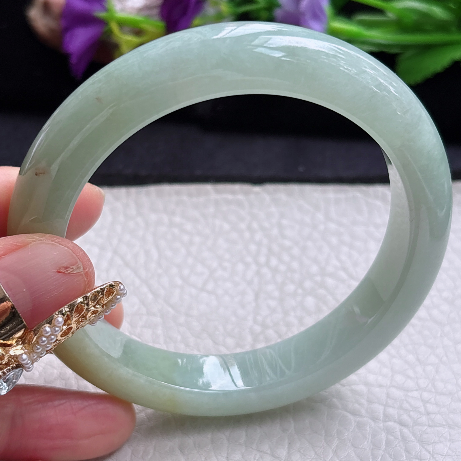 ss大圈口61.5*12.8*9.3招财镯 缅甸翡翠a货手镯双彩正圈玉镯子