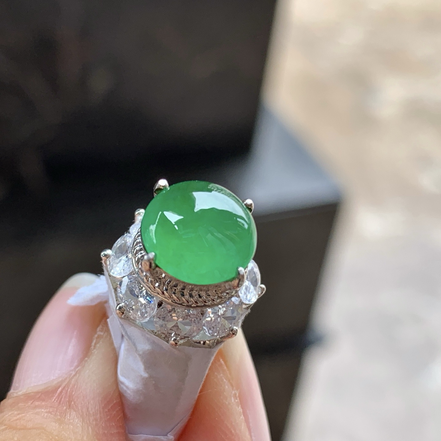 冰绿戒面^_^透亮 铜托