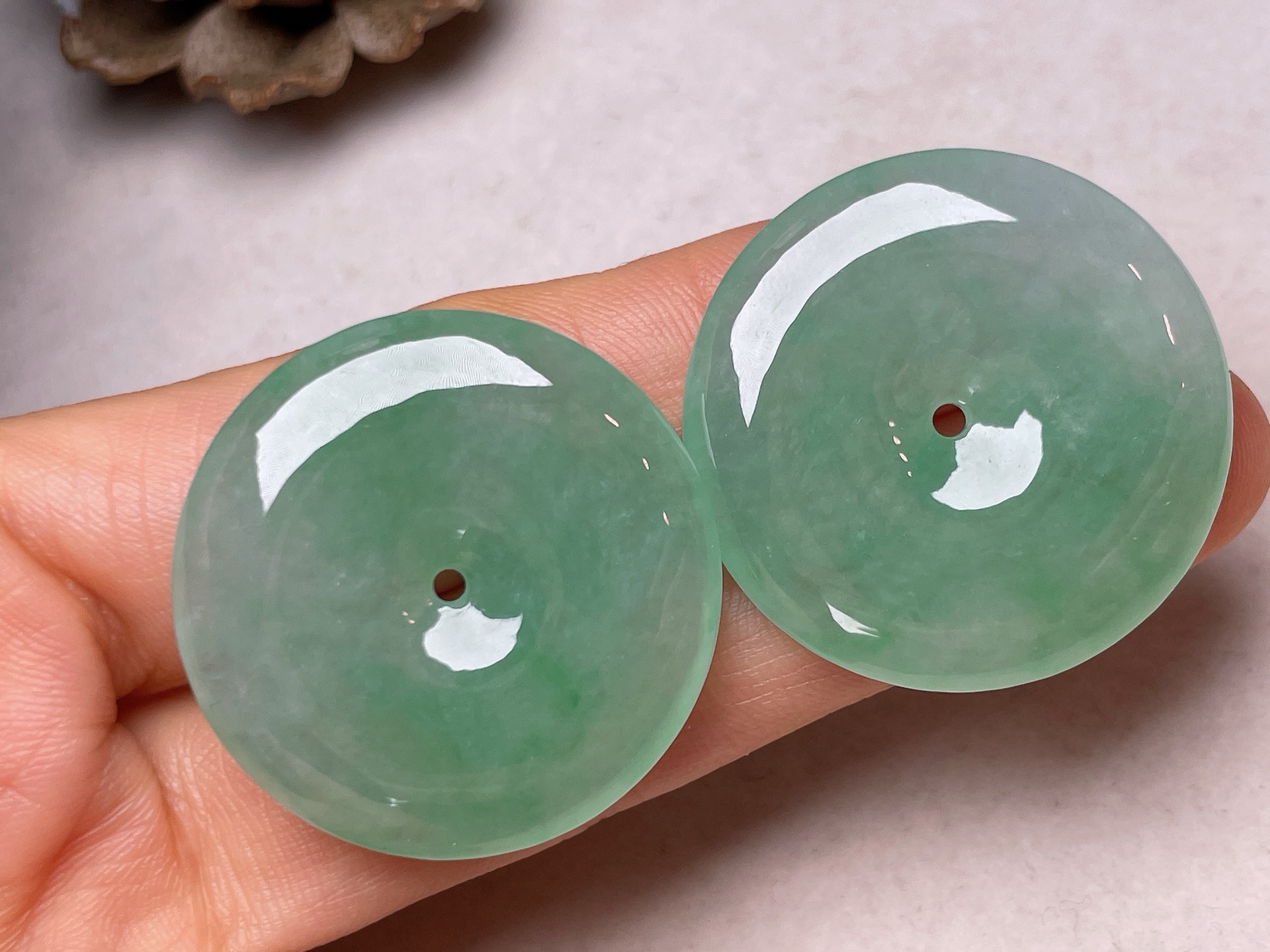 ️ 【平安扣】，冰糯种满底色无裂一手货源裸石尺寸30.8/5.6、30.7/5.5