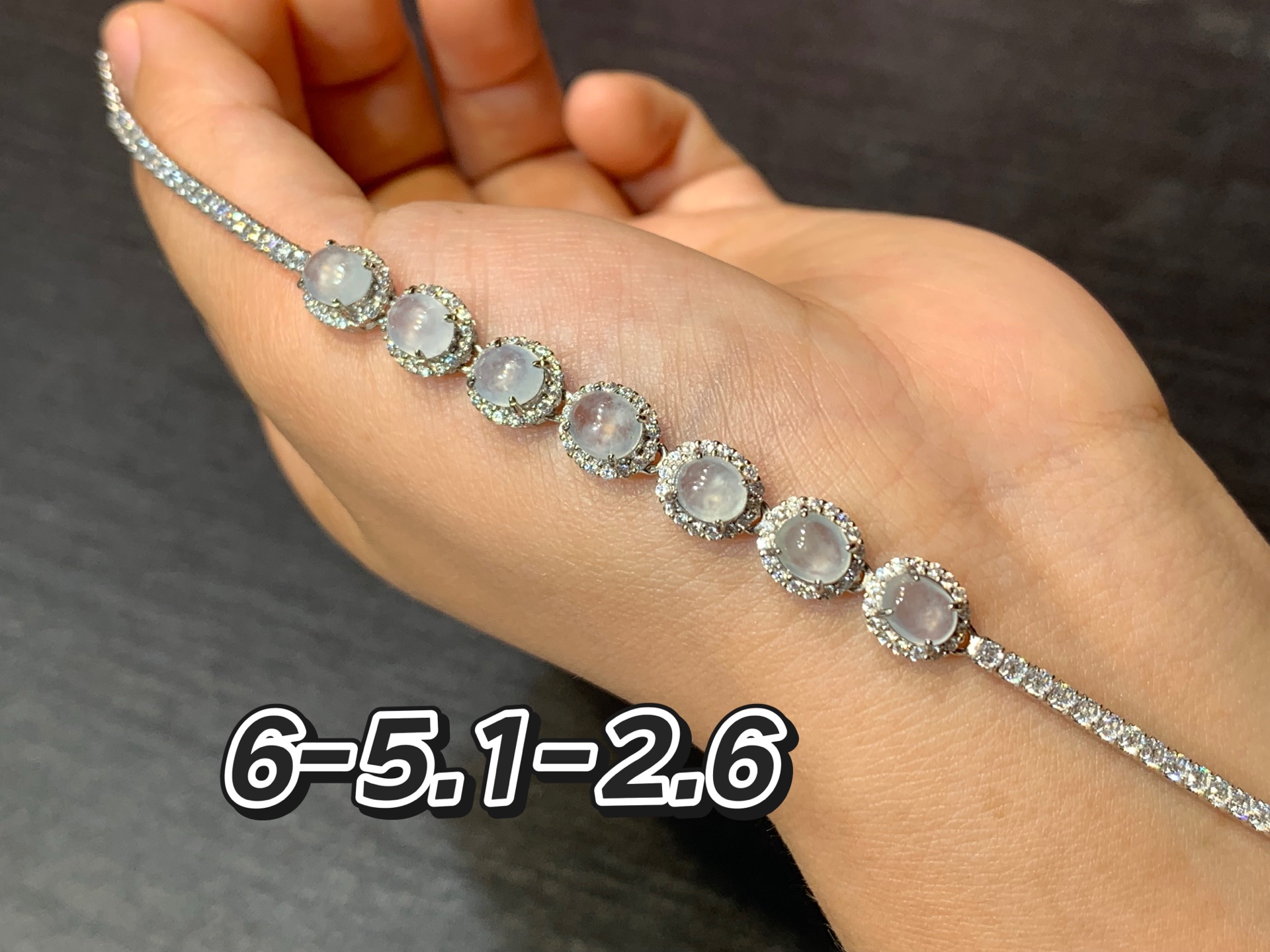 冰种荧光蛋面手链 s925银，6-5.1-2.6