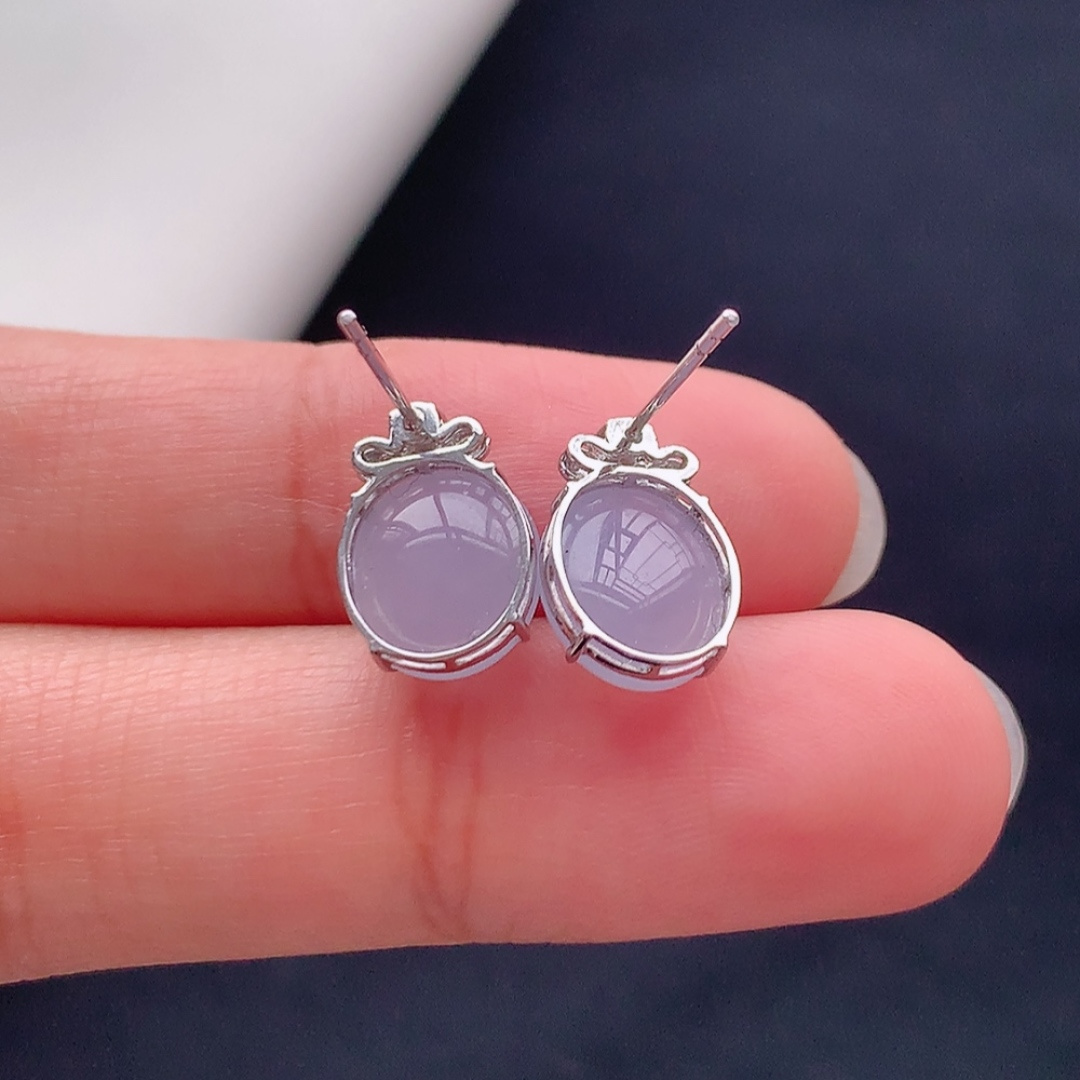 冰紫耳钉，种水好，冰润通透，上耳优雅大方，货号26427，9.4/8.9/2.6