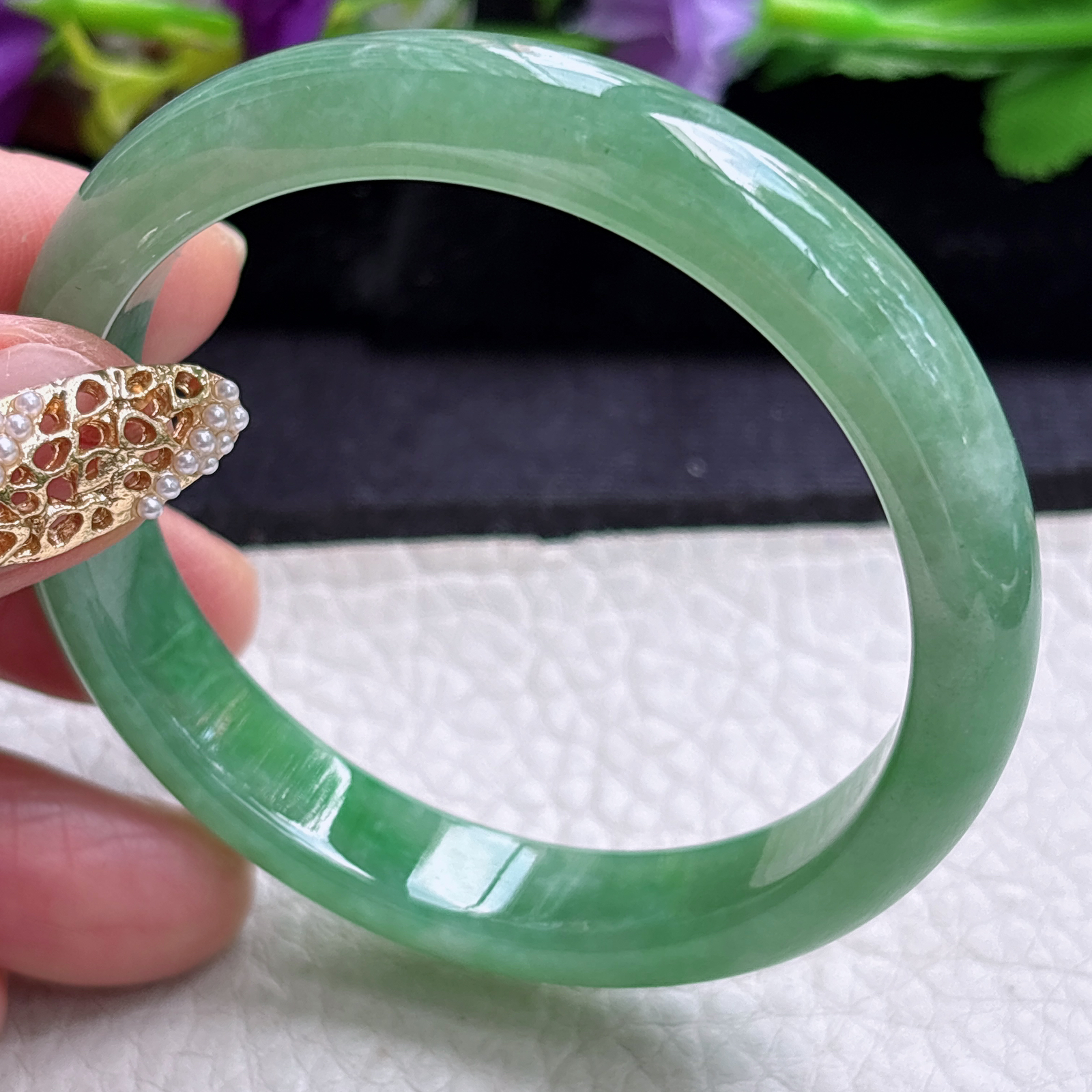 n小圈口52*10.2*6.7平安镯 缅甸翡翠a货手镯冰绿秀气正圈玉镯子