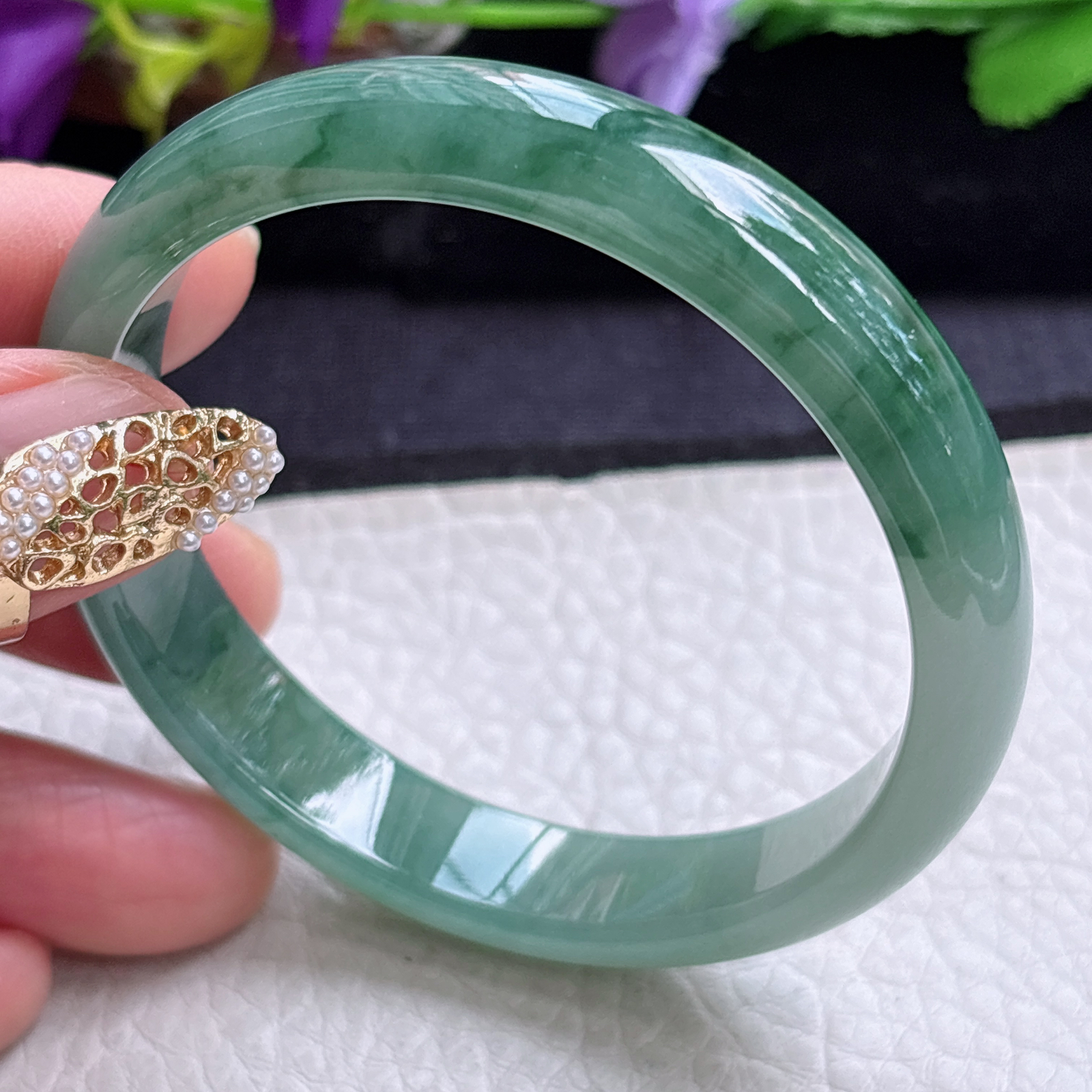 n实拍55*11.3*6.5平安镯 缅甸翡翠a货手镯冰飘花秀气正圈玉镯子