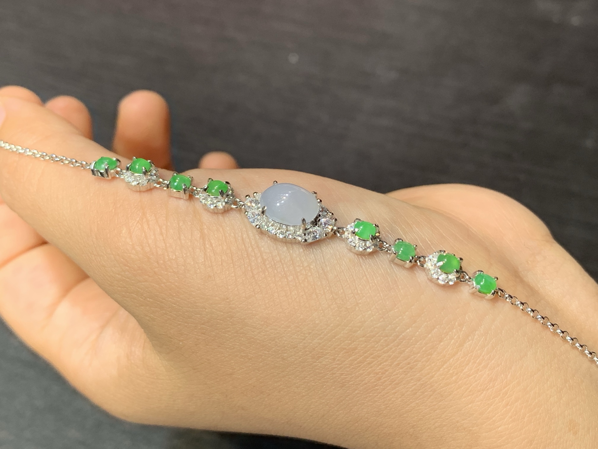 冰紫绿蛋面手链 s925银，9-7-4.4