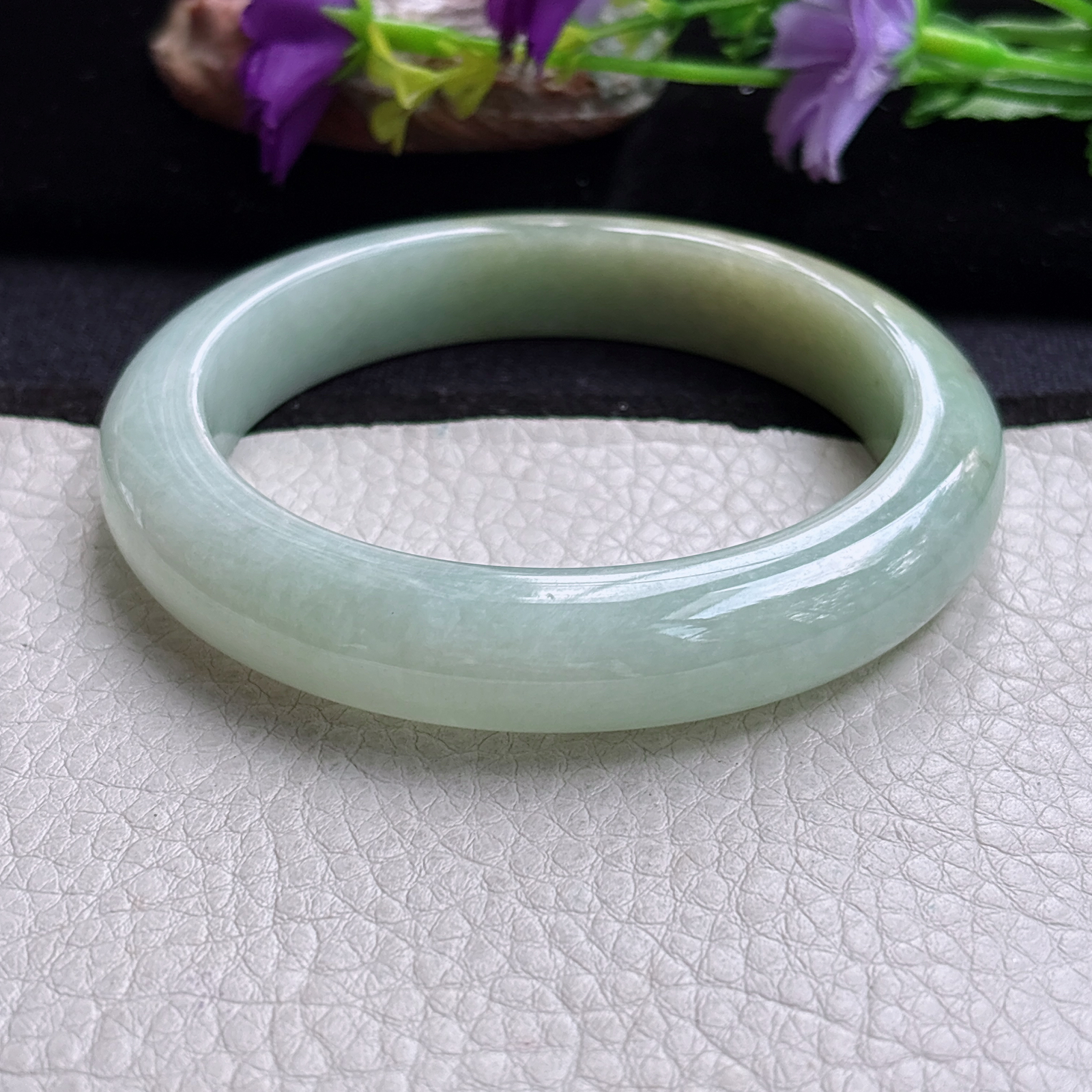 ss大圈口61.5*12.8*9.3招财镯 缅甸翡翠a货手镯双彩正圈玉镯子