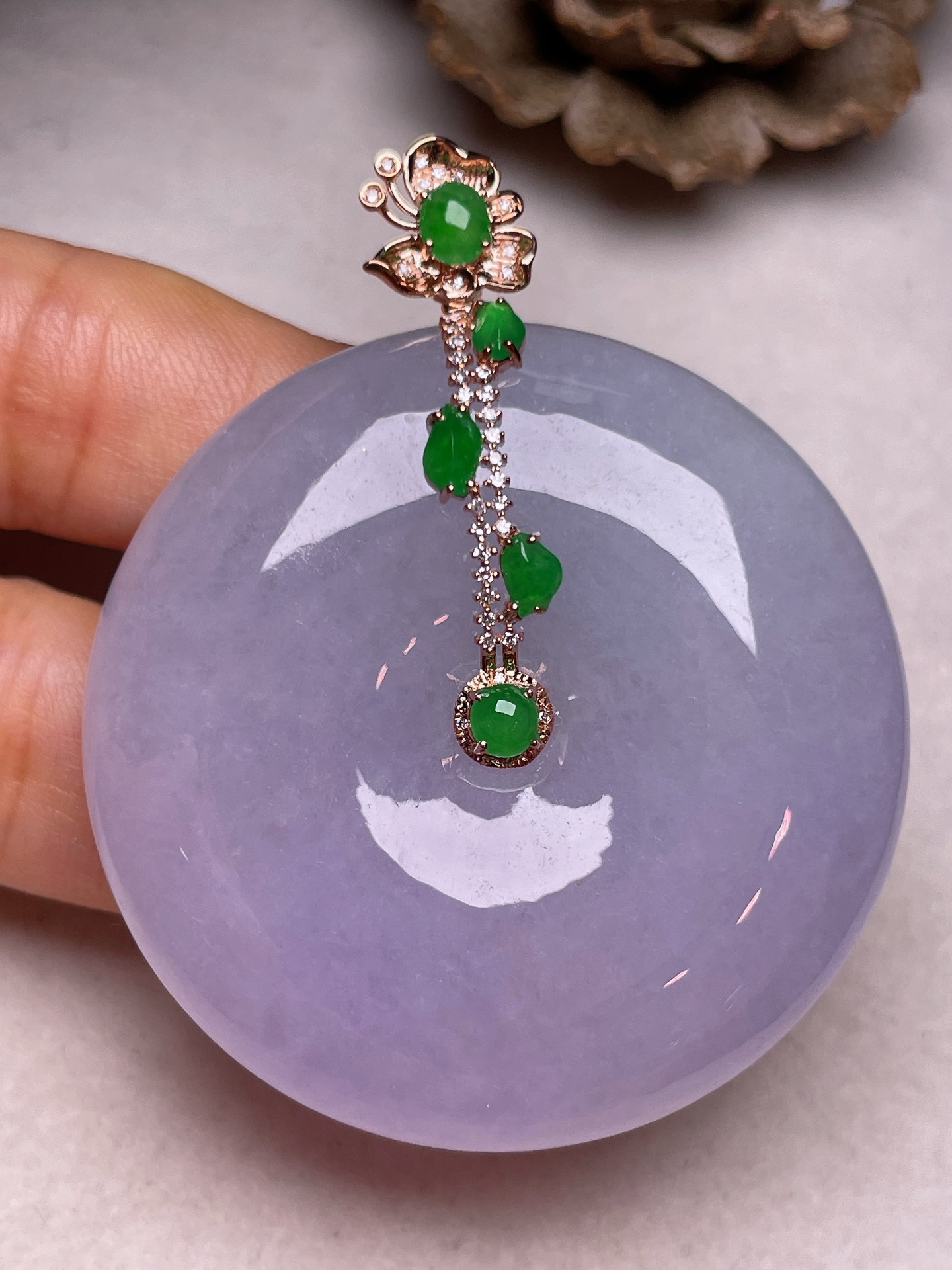 ️ 18k金镶大平安扣，冰糯种满紫，无裂，一手货源整体长54