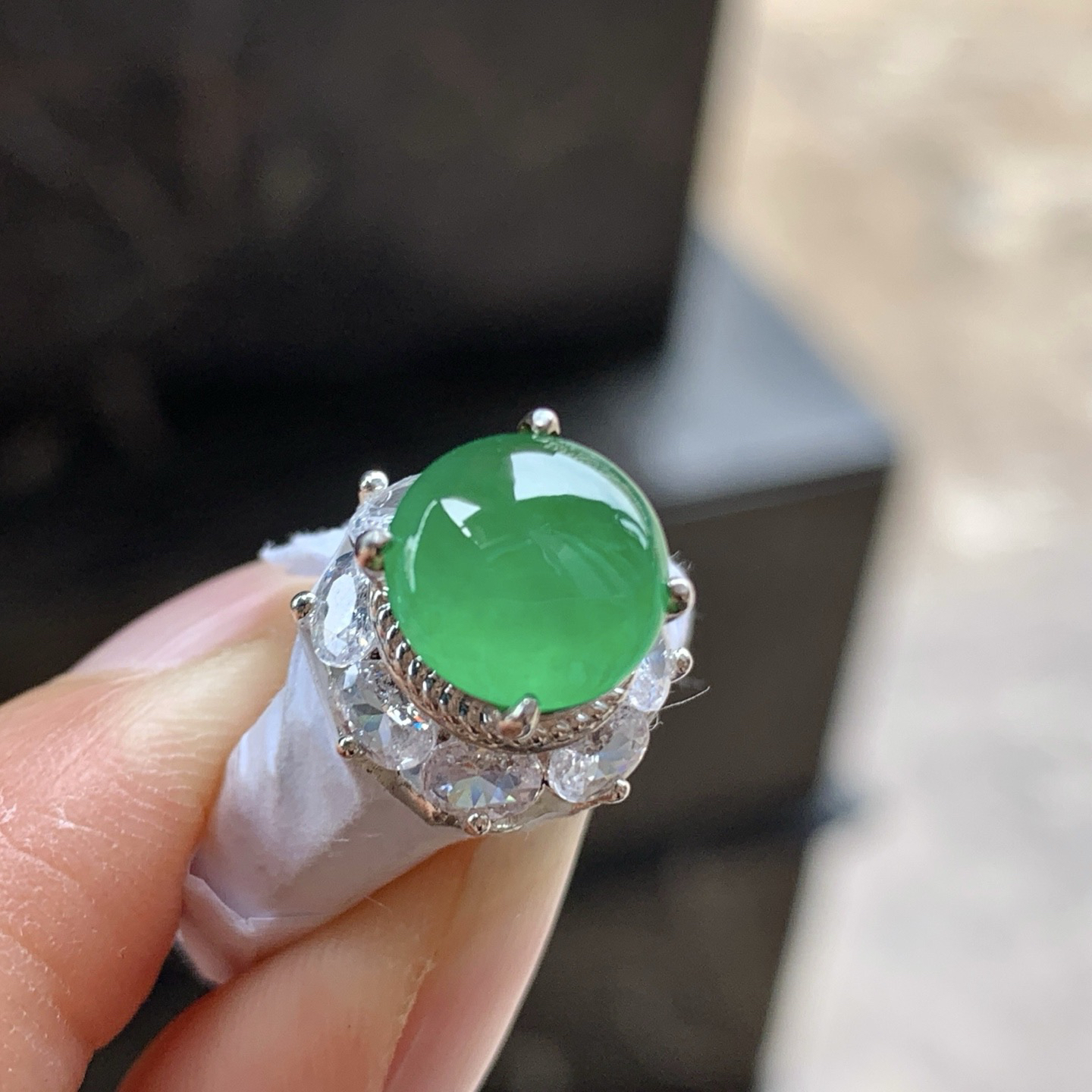 冰绿戒面^_^透亮 铜托