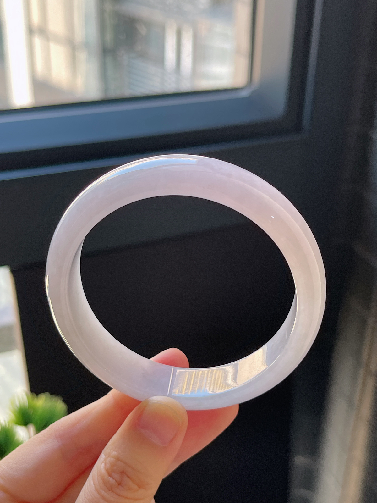 正圈57.8圈口，翡翠糯化种紫色手镯