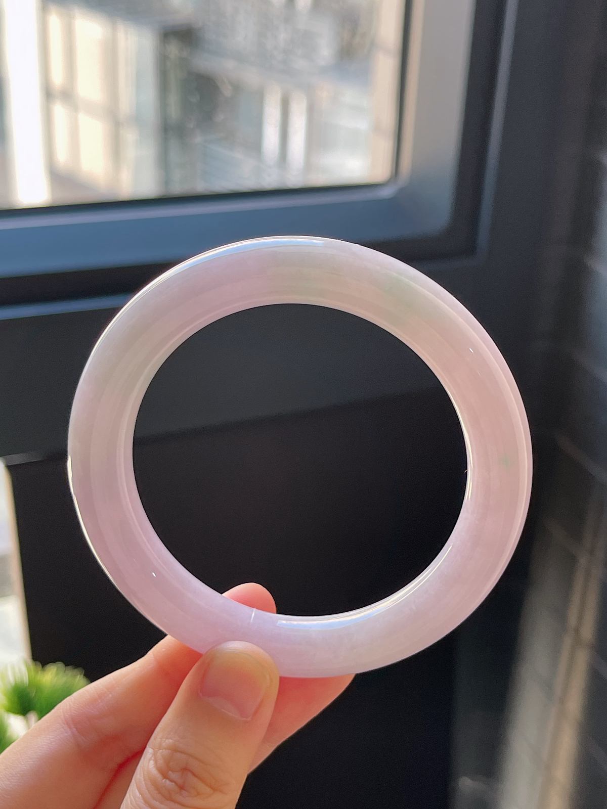 圆镯57圈口，翡翠糯化种紫色手镯