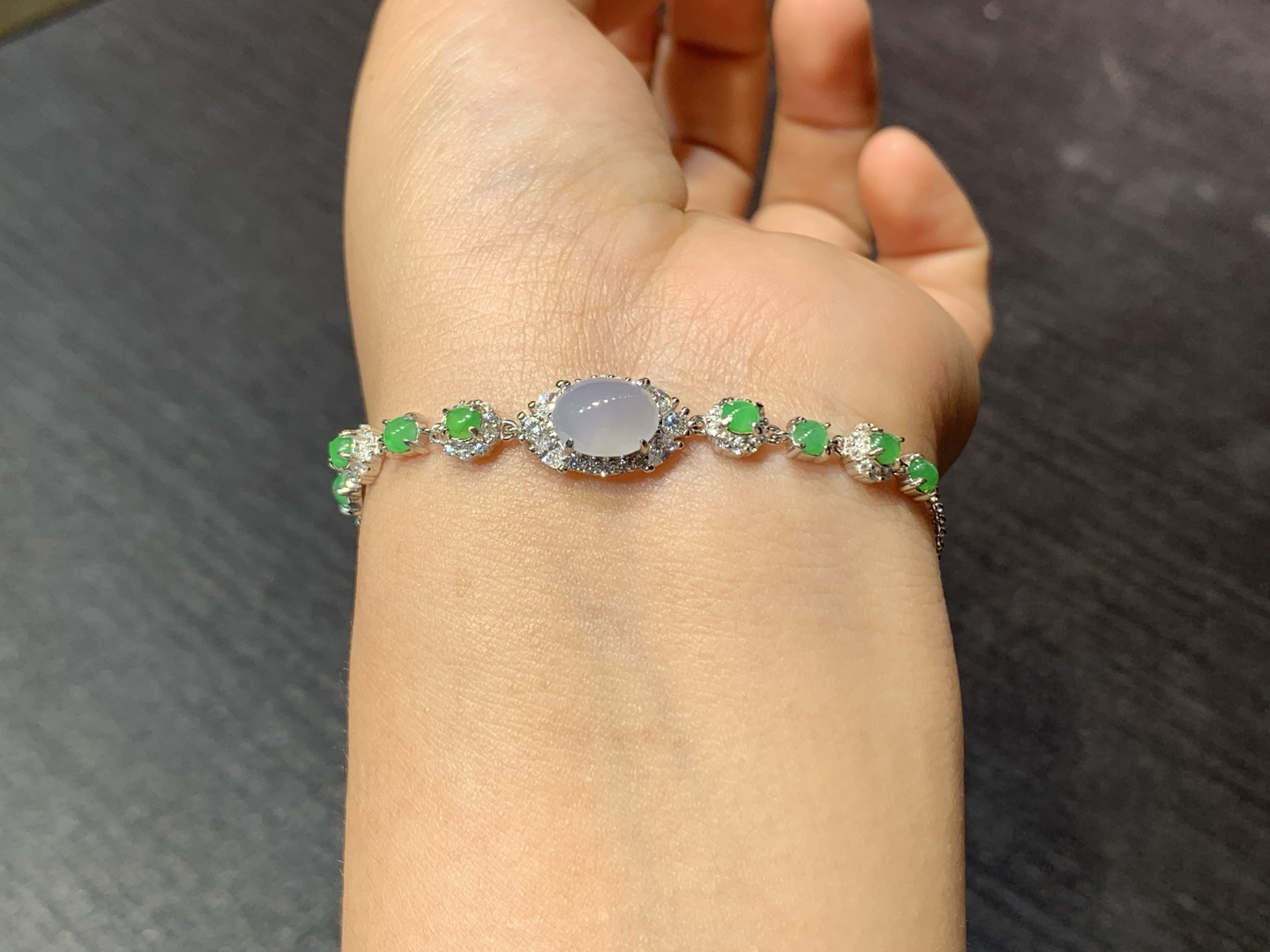 冰紫绿蛋面手链 s925银，9-7-4.4