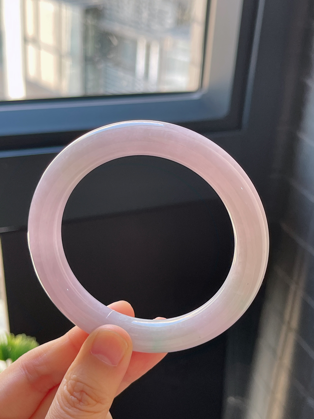 圆镯57圈口，翡翠糯化种紫色手镯