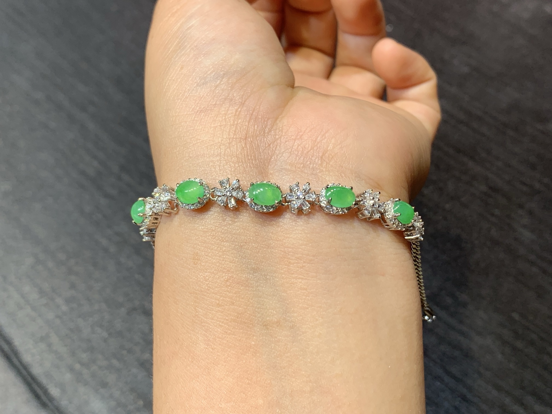 冰甜阳绿蛋面手链 s925银，6.2/4.4/2.2