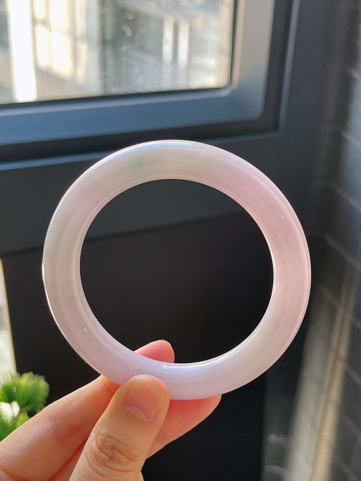 圆镯57圈口，翡翠糯化种紫色手镯