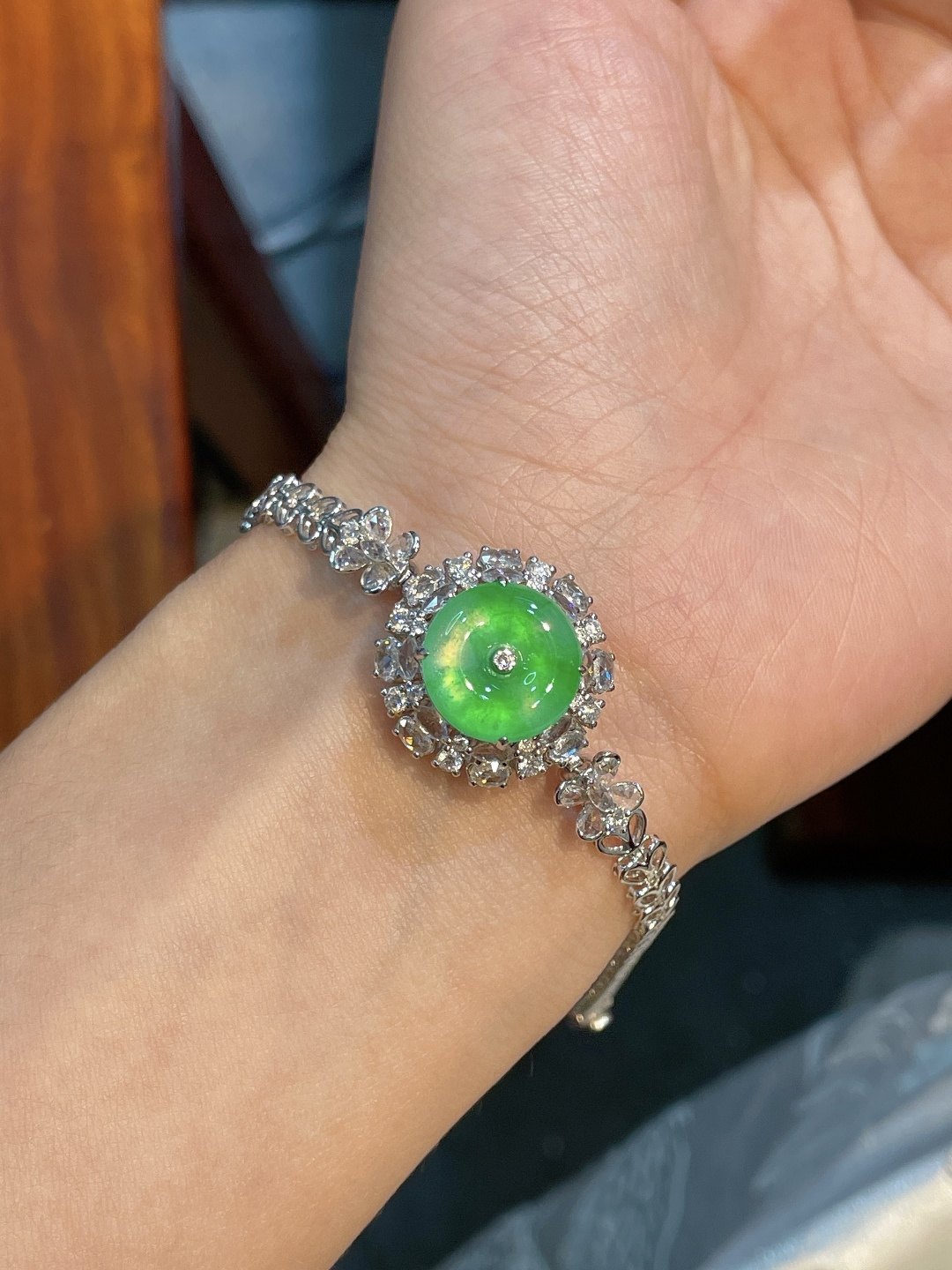 冰绿扣子手链+冰绿扣子戒指（两用款），，18k金镶嵌，13-2.6