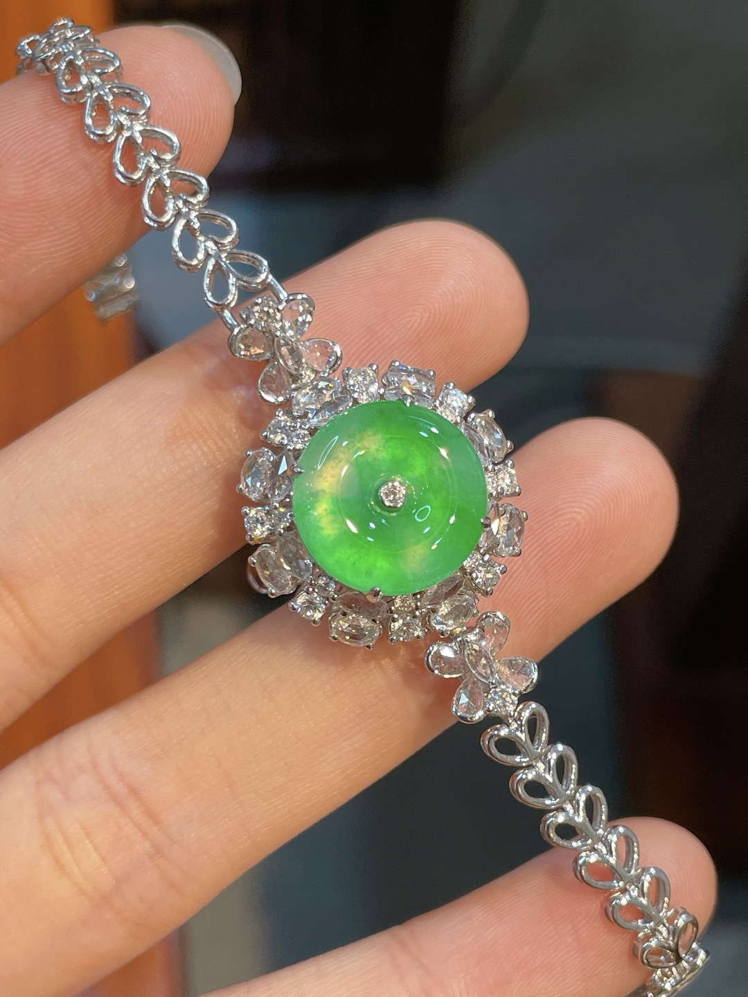 冰绿扣子手链+冰绿扣子戒指（两用款），，18k金镶嵌，13-2.6