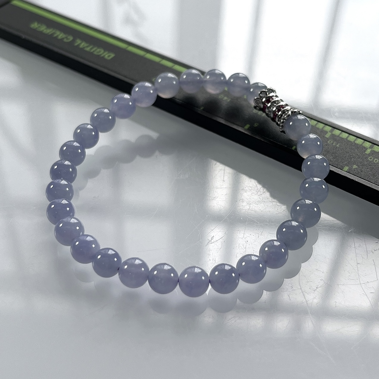 收藏级别，缅甸天然翡翠A货，卡6冰种起胶紫罗兰圆珠手串手链，尺寸：6mm/28颗，长度175mm，重量：11.74g