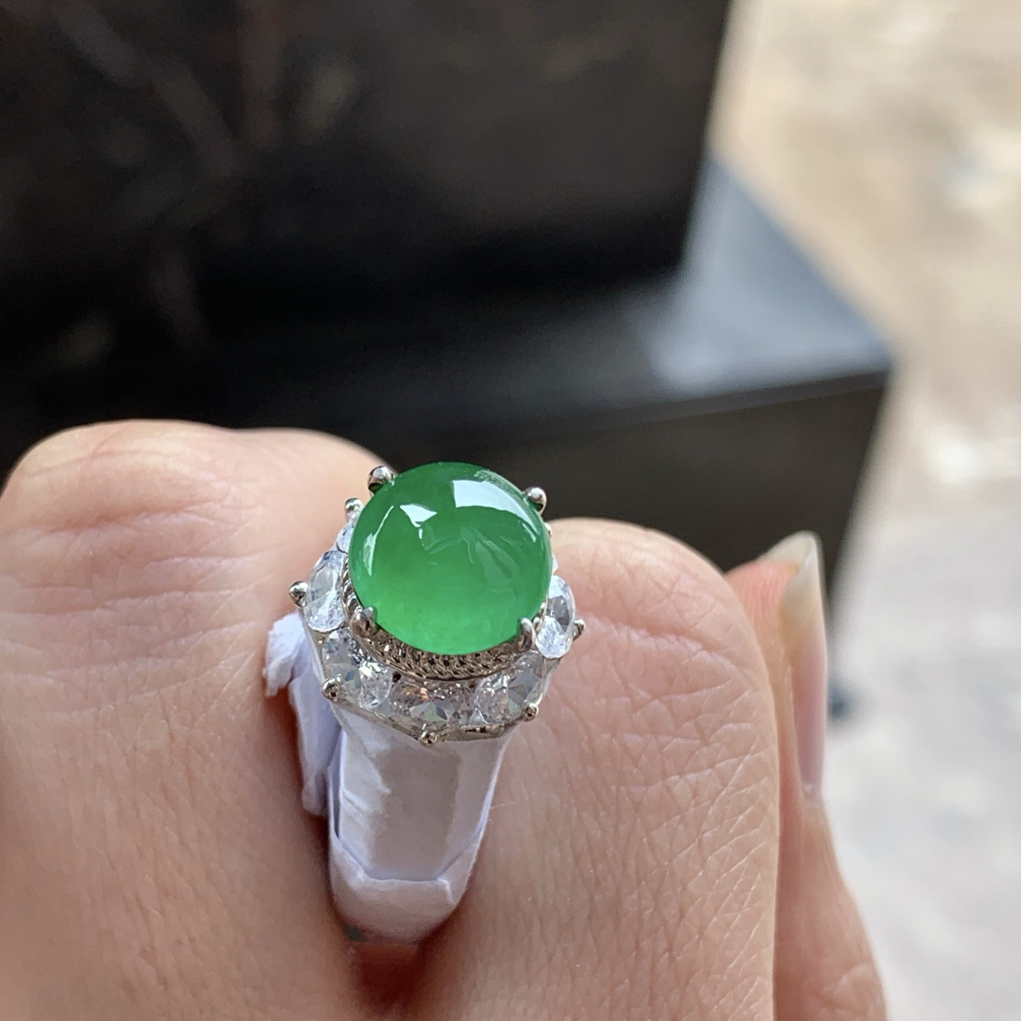 冰绿戒面^_^透亮 铜托