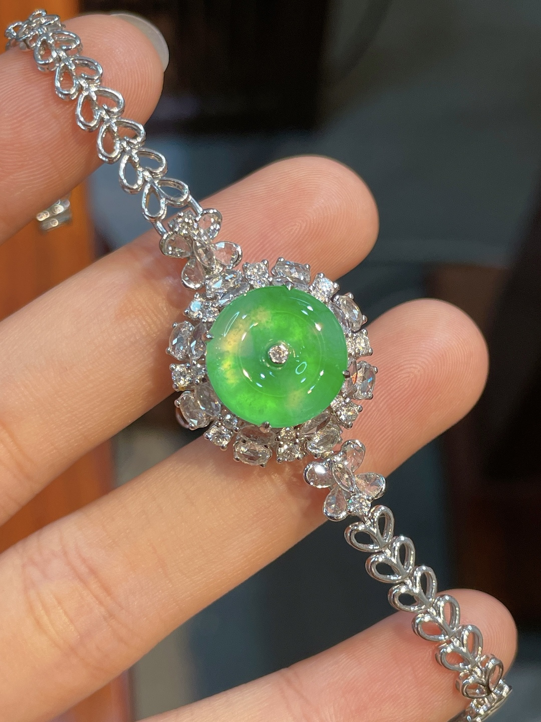 冰绿扣子手链+冰绿扣子戒指（两用款），，18k金镶嵌，13-2.6