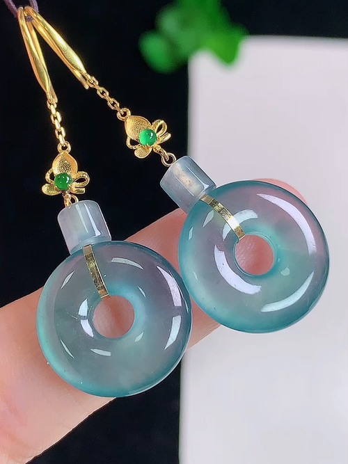 18k金镶蓝水耳坠，无裂，尺寸15.1/3.3，№:y280188  25