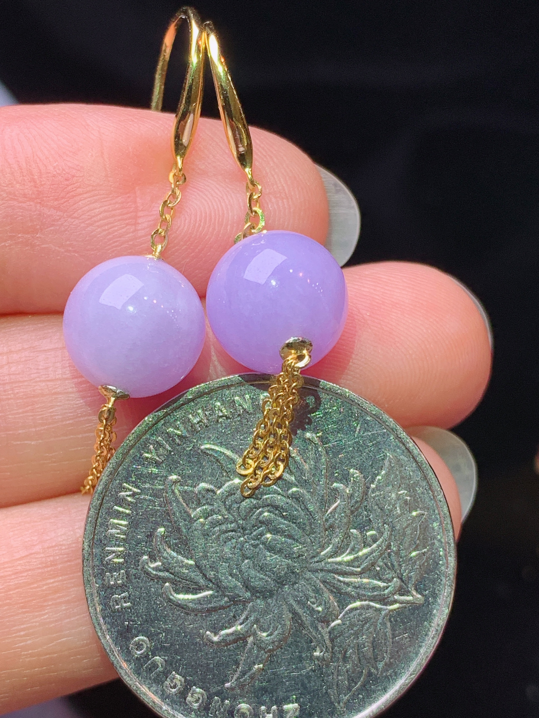 18k金镶嵌紫罗兰圆珠吊坠 玉质细腻 色泽艳丽清新 水润亮眼 整体尺寸41*9.5m2