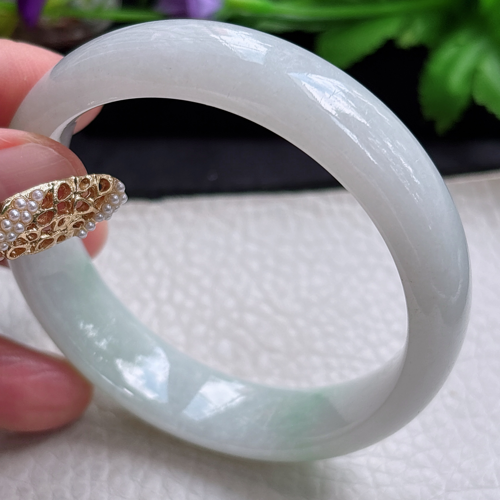 js实拍56.5*14.6*7.3平安镯 缅甸翡翠a货手镯飘绿正圈玉镯子