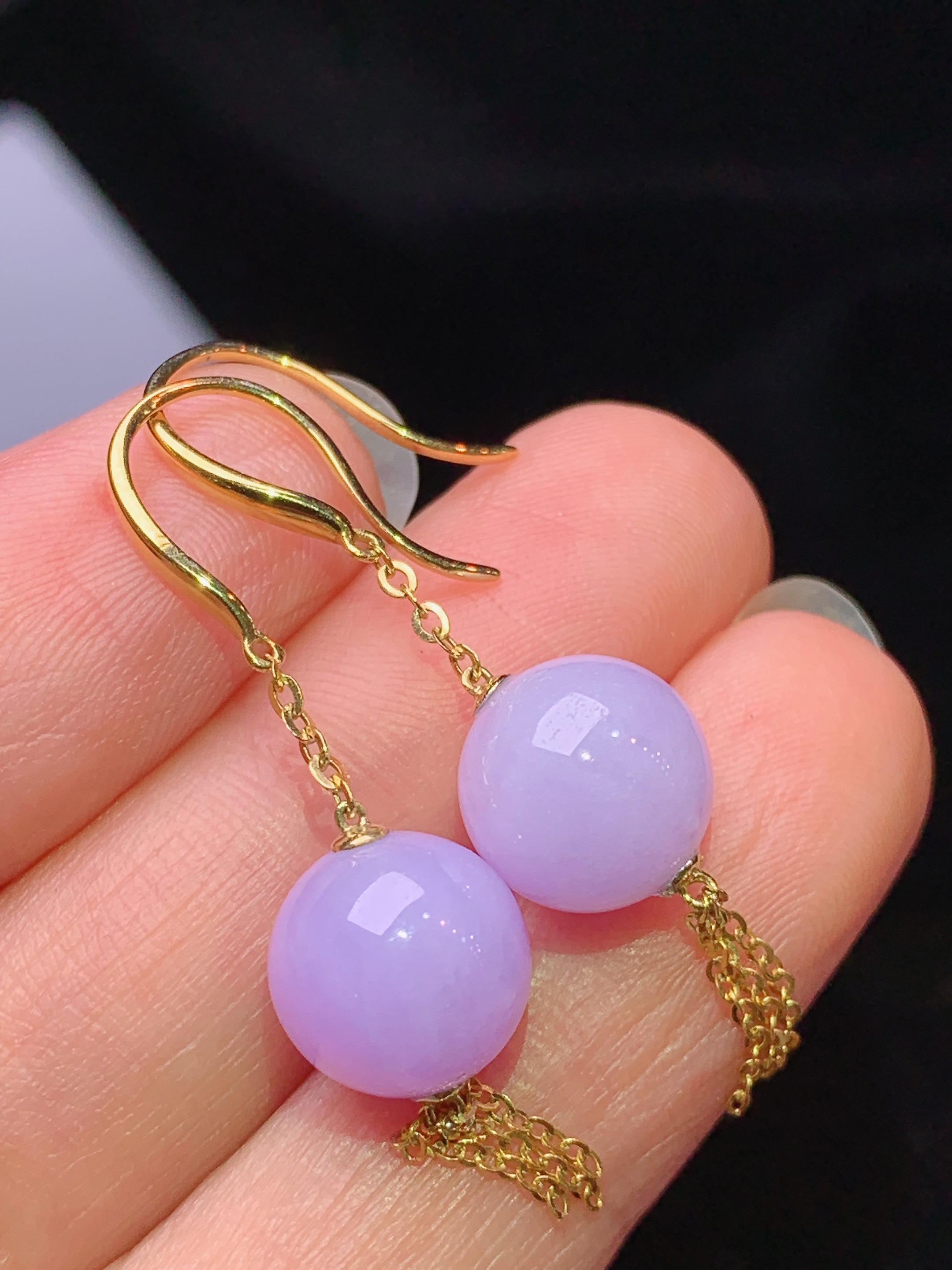 18k金镶嵌紫罗兰圆珠吊坠 玉质细腻 色泽艳丽清新 水润亮眼 整体尺寸41*9.5m2