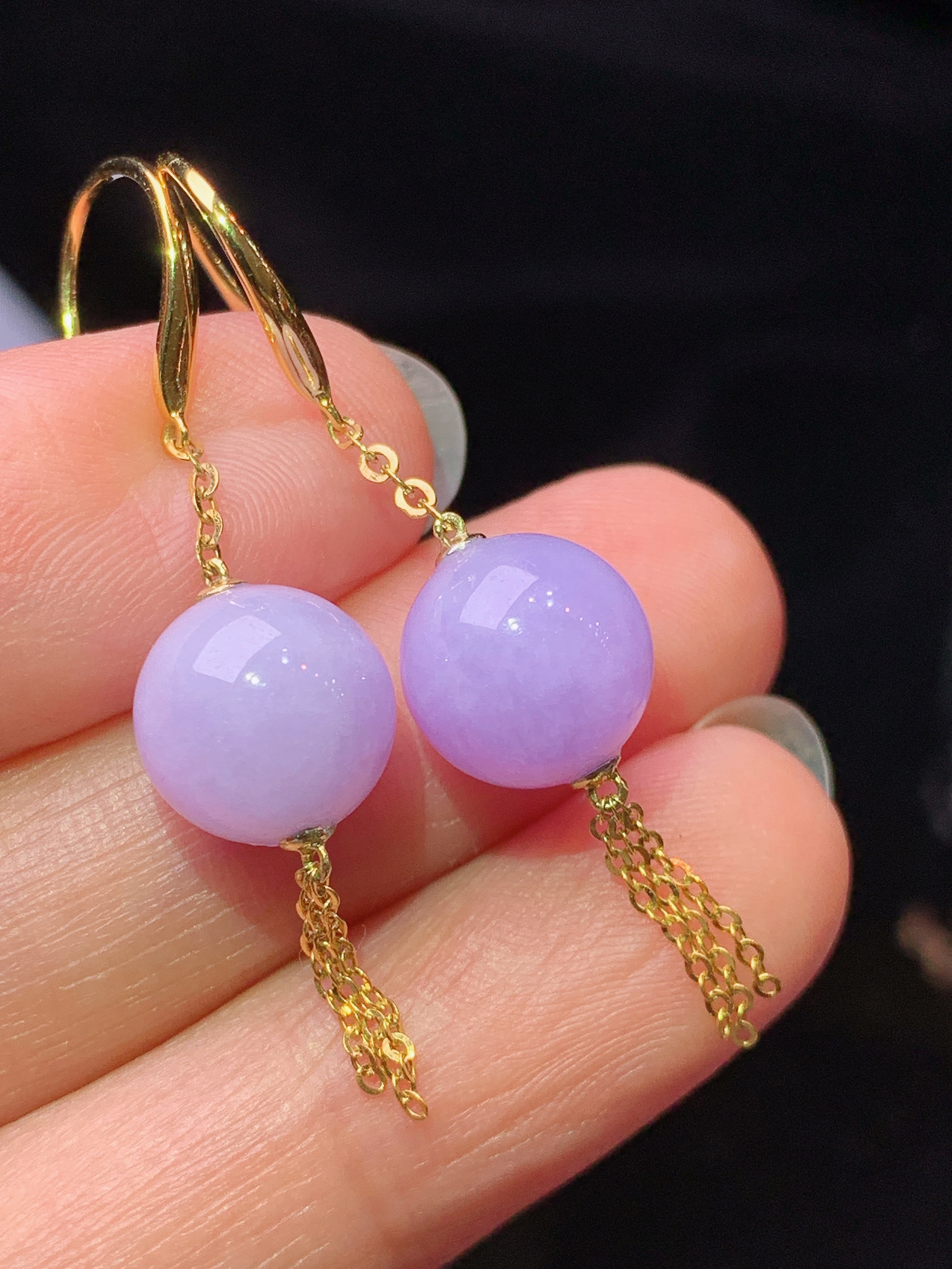 18k金镶嵌紫罗兰圆珠吊坠 玉质细腻 色泽艳丽清新 水润亮眼 整体尺寸41*9.5m2