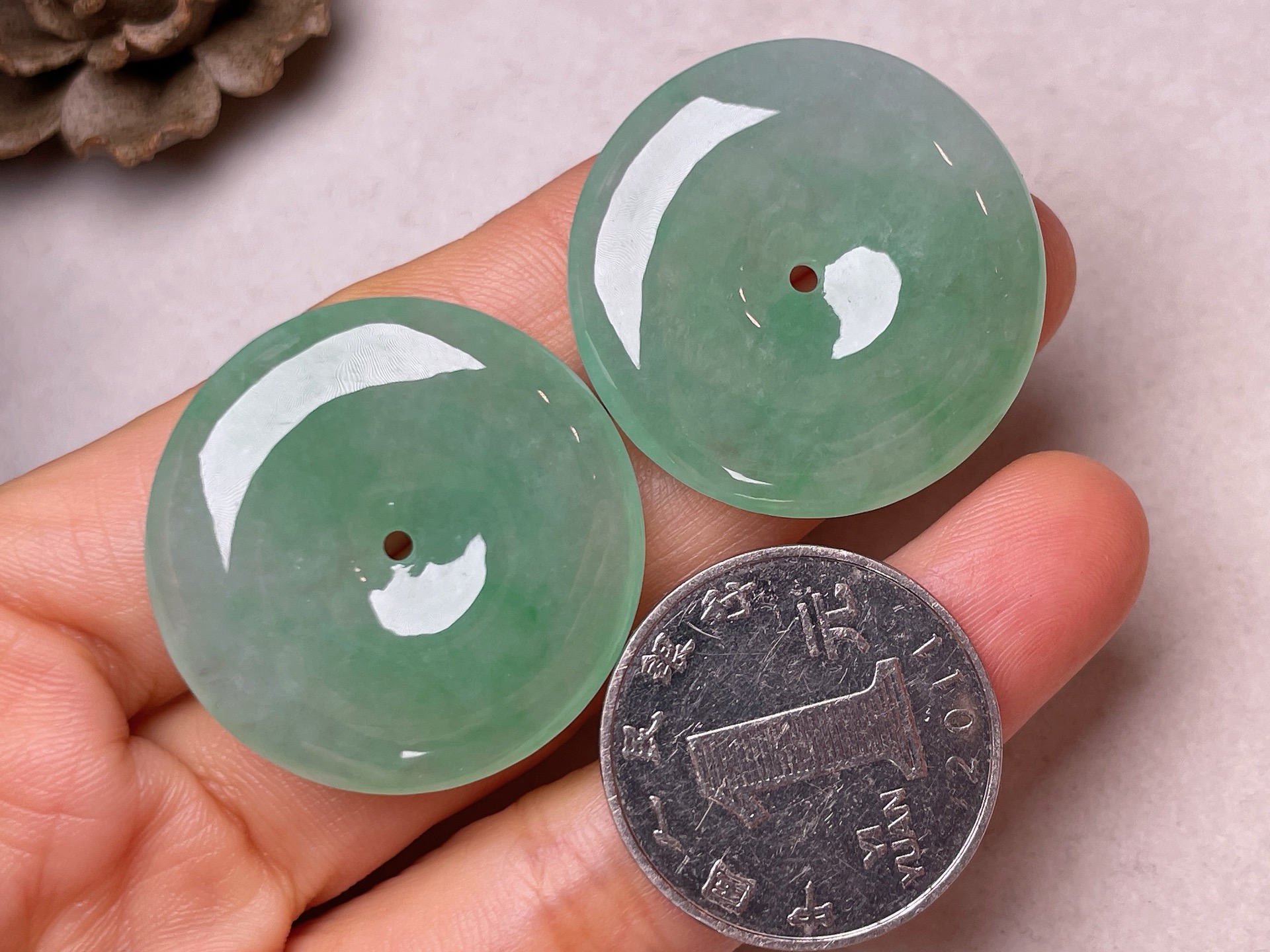 ️ 【平安扣】，冰糯种满底色无裂一手货源裸石尺寸30.8/5.6、30.7/5.5